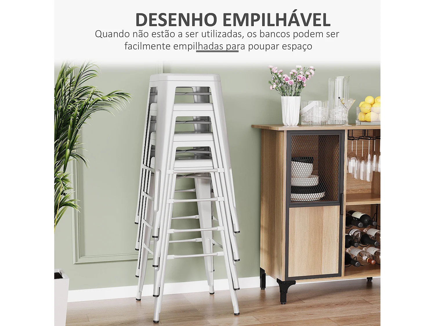 Conjunto de 4 Bancos Altos de Metal HOMCOM para Cozinha e Bar - Cinza, Estilo Industrial, Carga 120kg