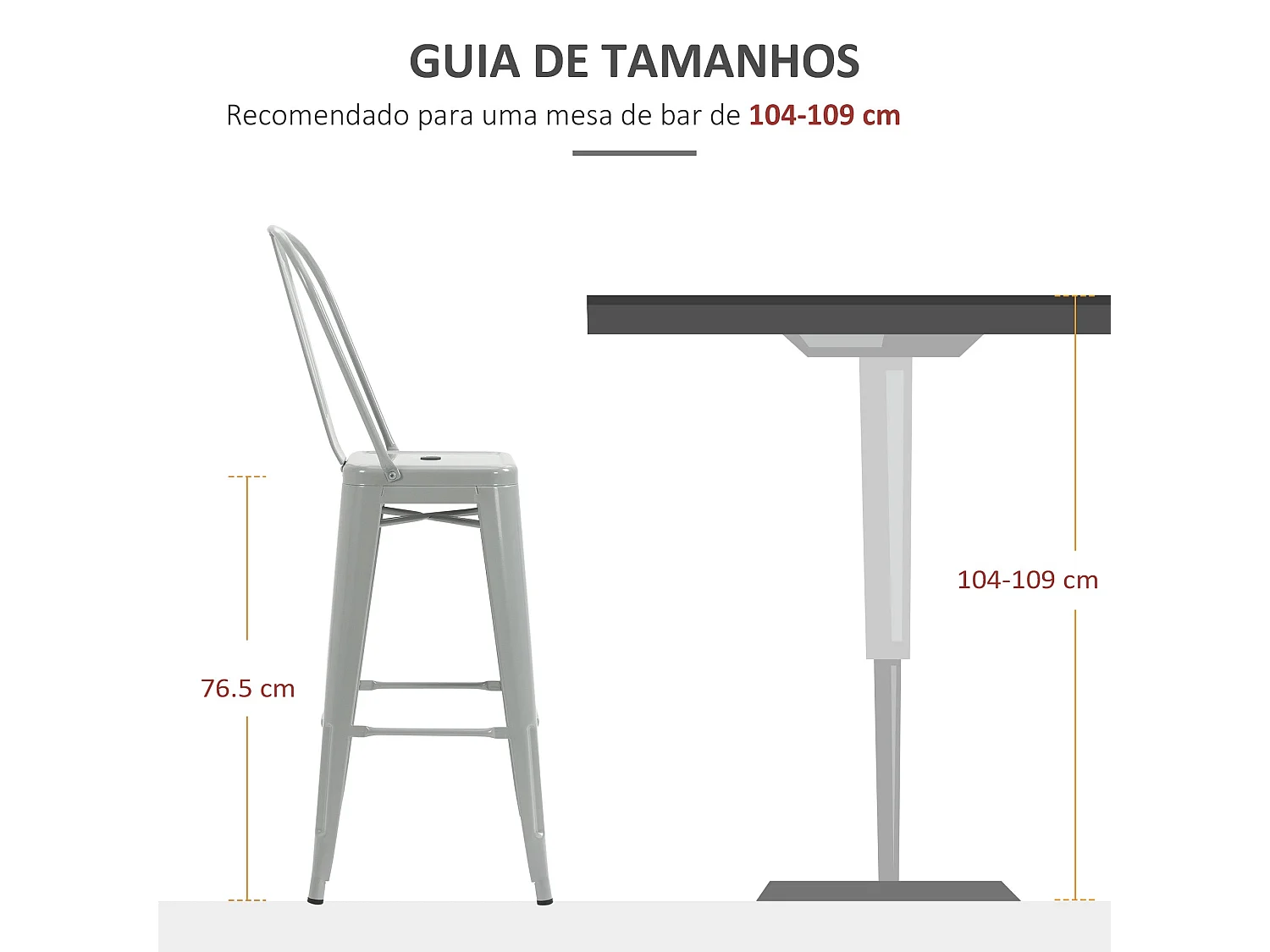 Conjunto de 4 Bancos Altos de Metal HOMCOM para Cozinha e Bar - Cinza, Estilo Industrial, Carga 120kg