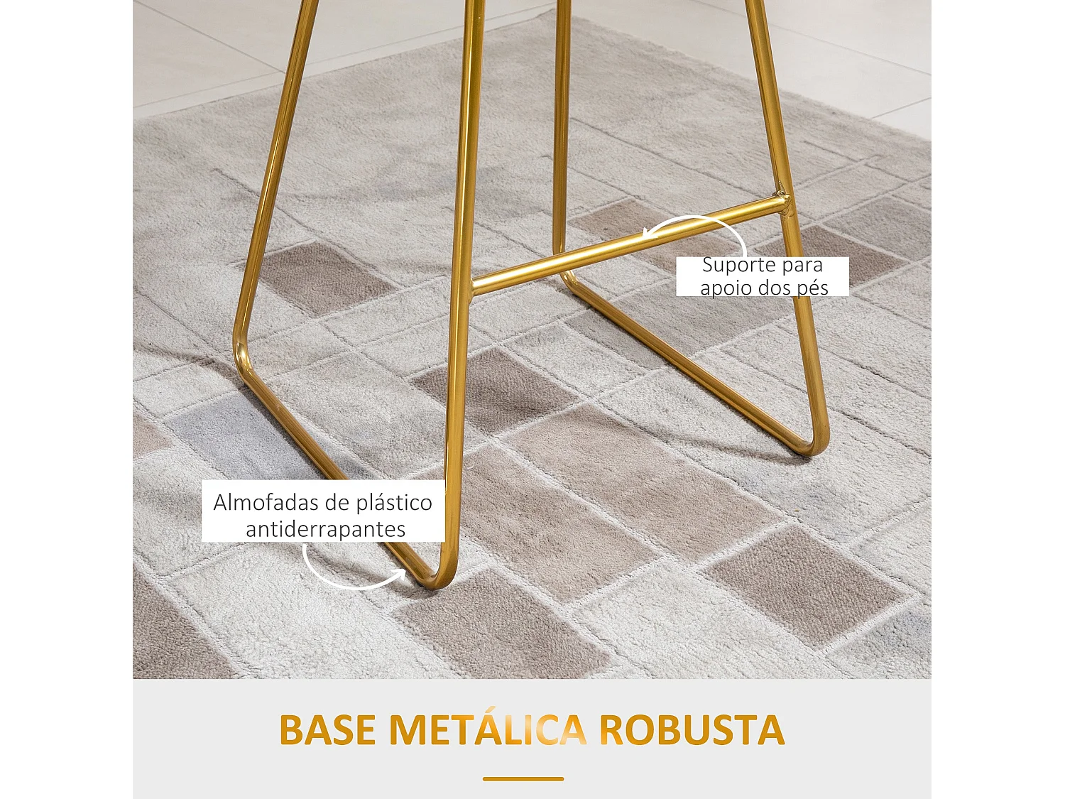 HOMCOM Conjunto de 2 Bancos Altos de Cozinha Dourados com Assento Aveludado para Sala de Jantar