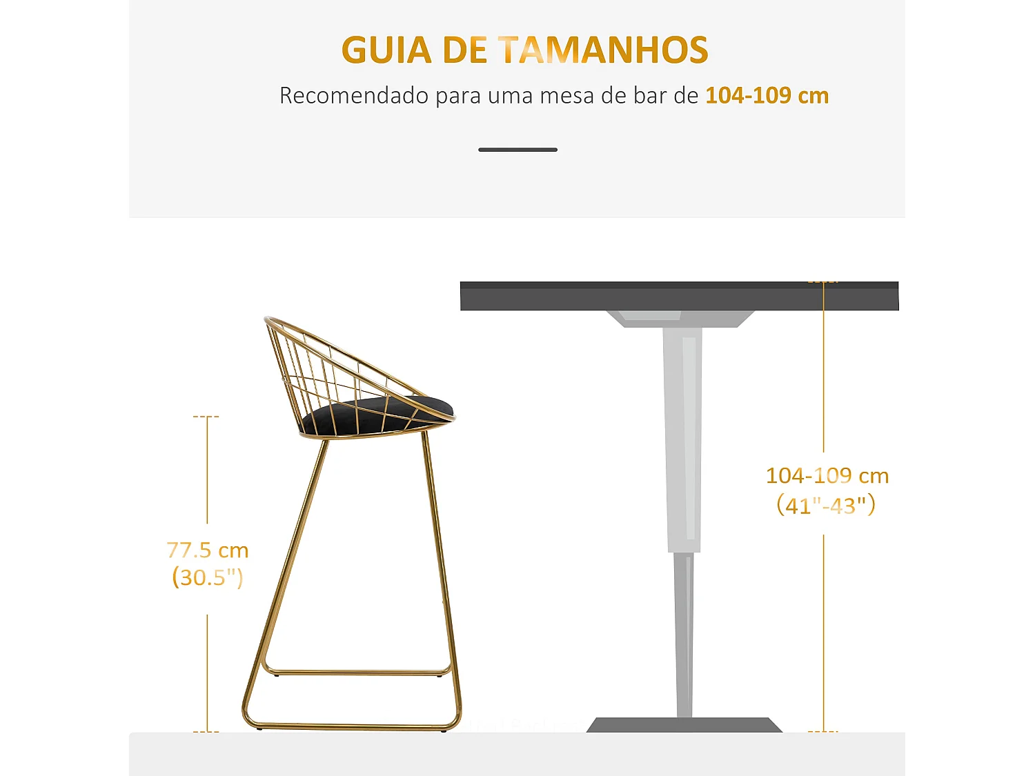 HOMCOM Conjunto de 2 Bancos Altos de Cozinha Dourados com Assento Aveludado para Sala de Jantar