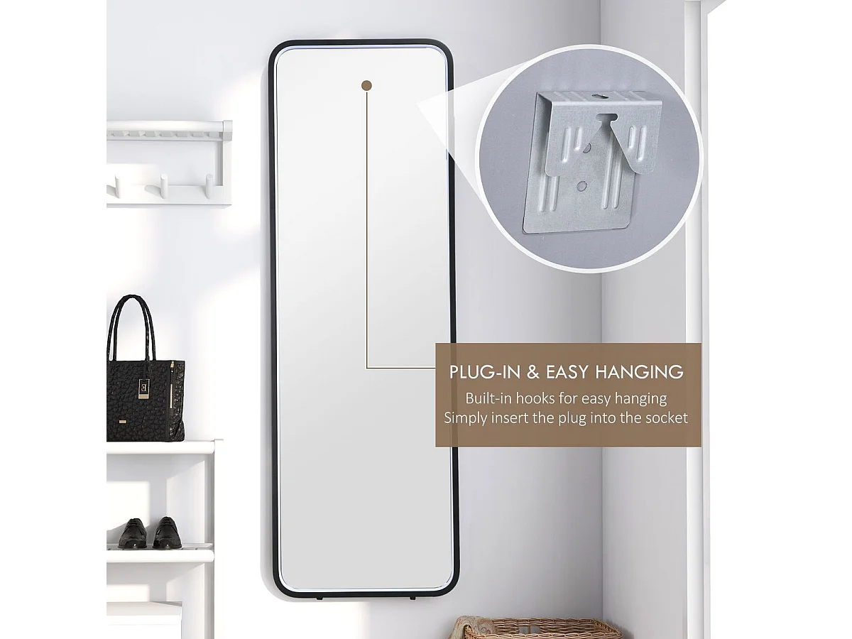 Espelho de Pé HOMCOM com Luzes LED e Função de Memória - 151,5x50 cm, Preto