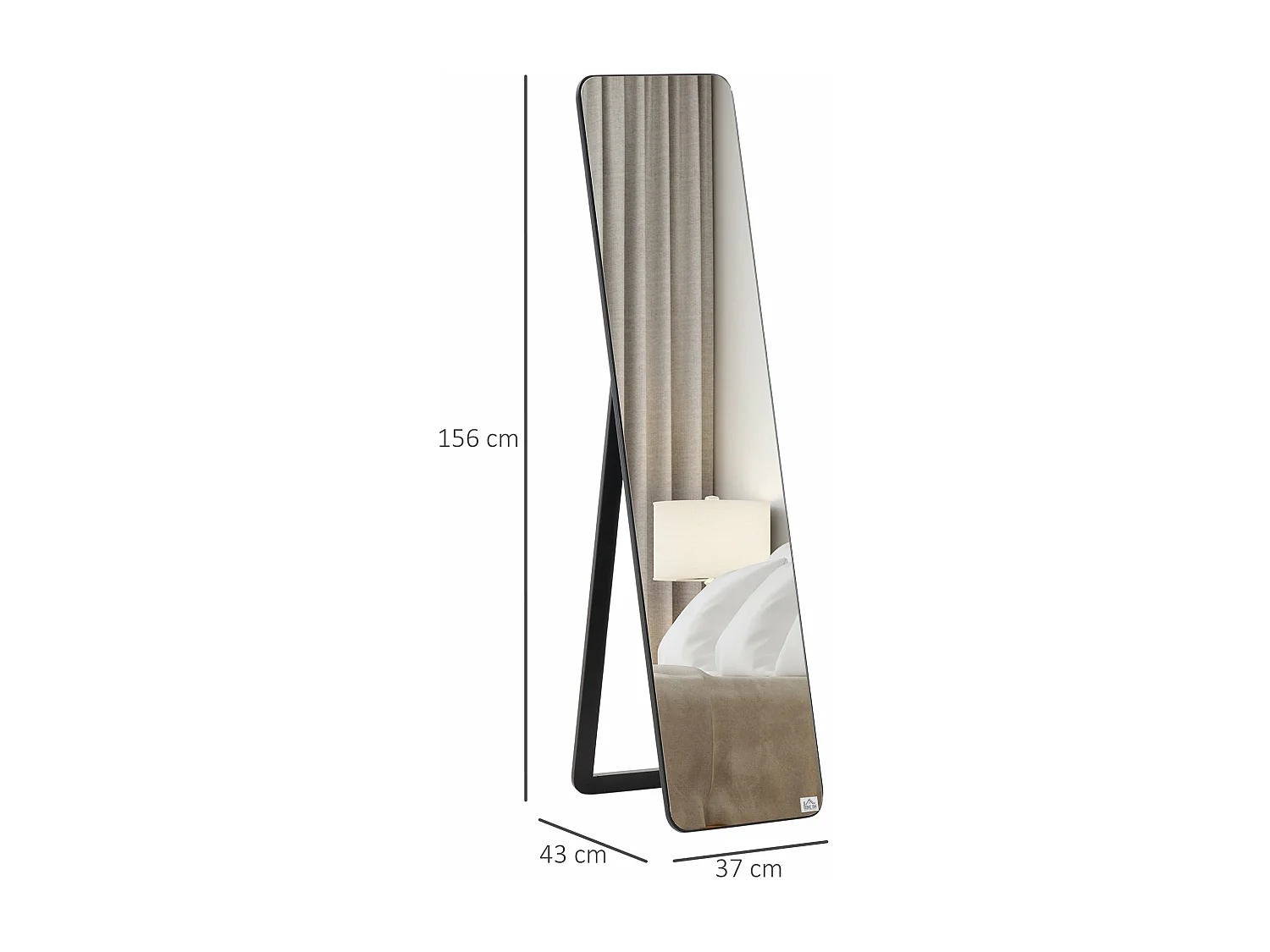 Espelho de Corpo Inteiro Retangular com Estrutura de Madeira de Pinho - 2 Formas de Uso, Preto