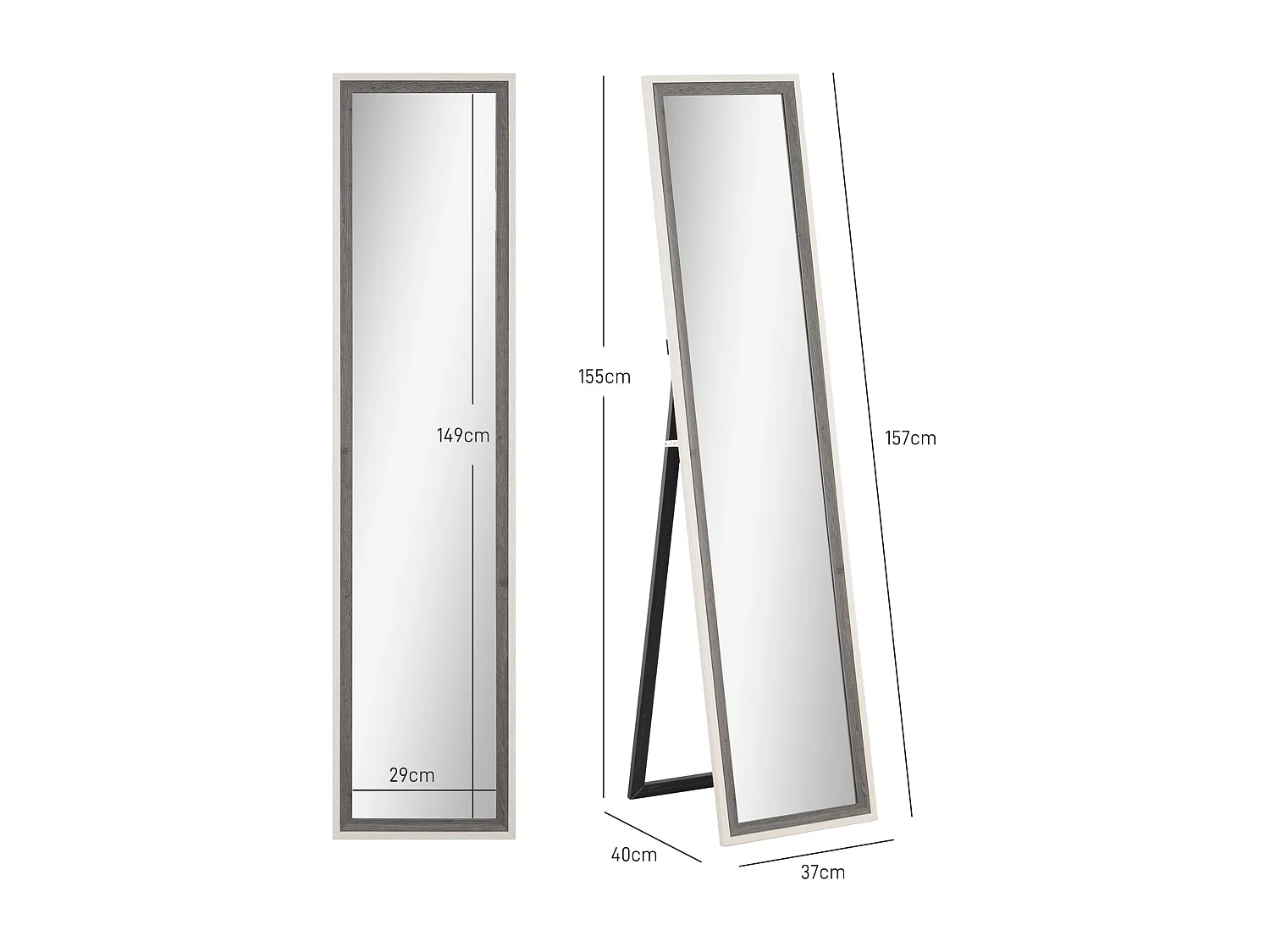 Espejo de pie Lima Homcom con soporte blanco/gris 157x37 cm