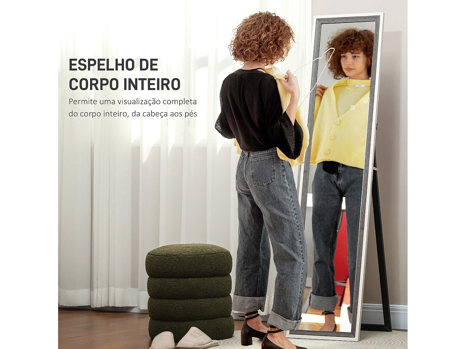 Espejo de pie Lima Homcom con soporte blanco/gris 157x37 cm