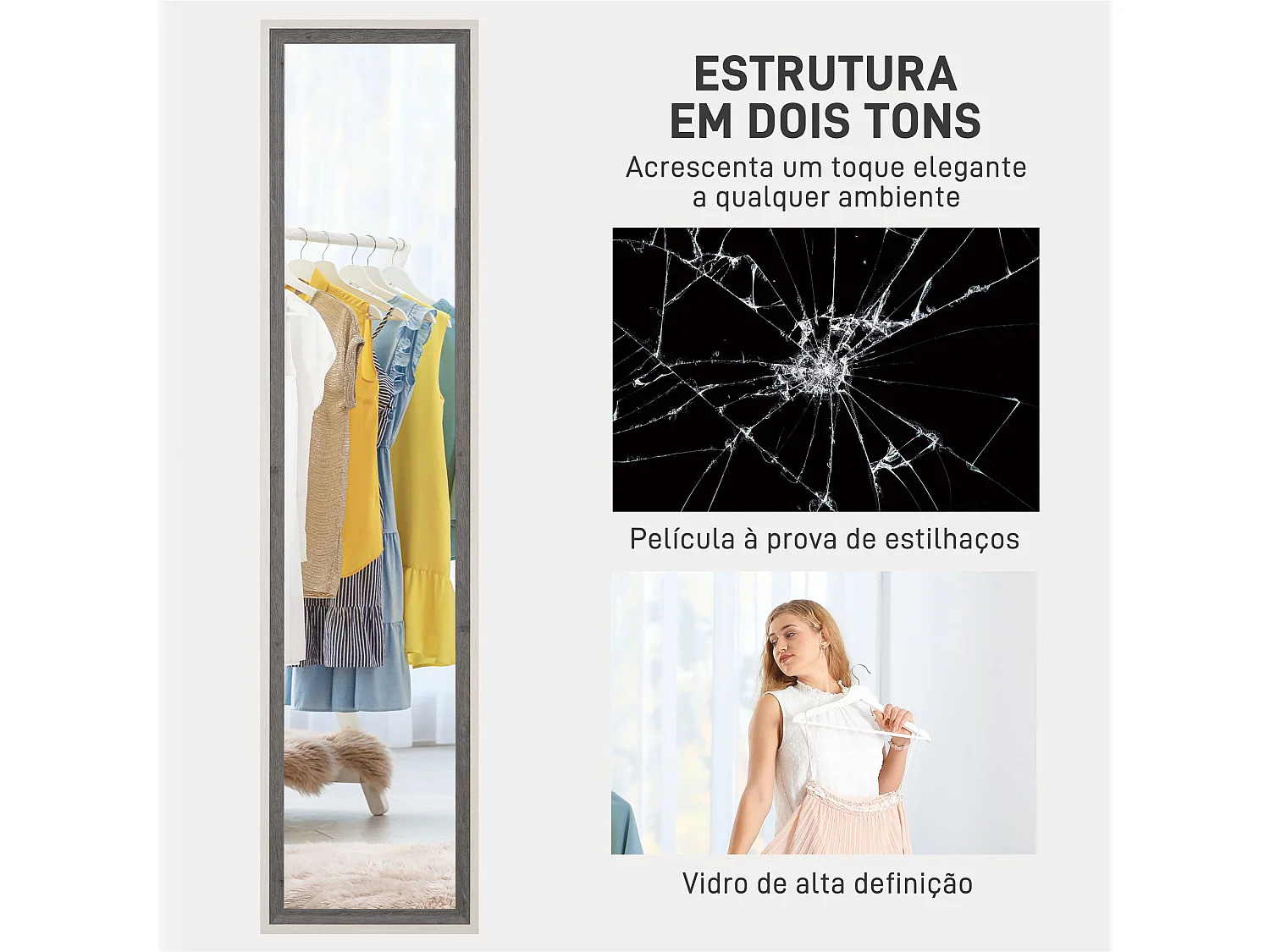 Espejo de pie Lima Homcom con soporte blanco/gris 157x37 cm