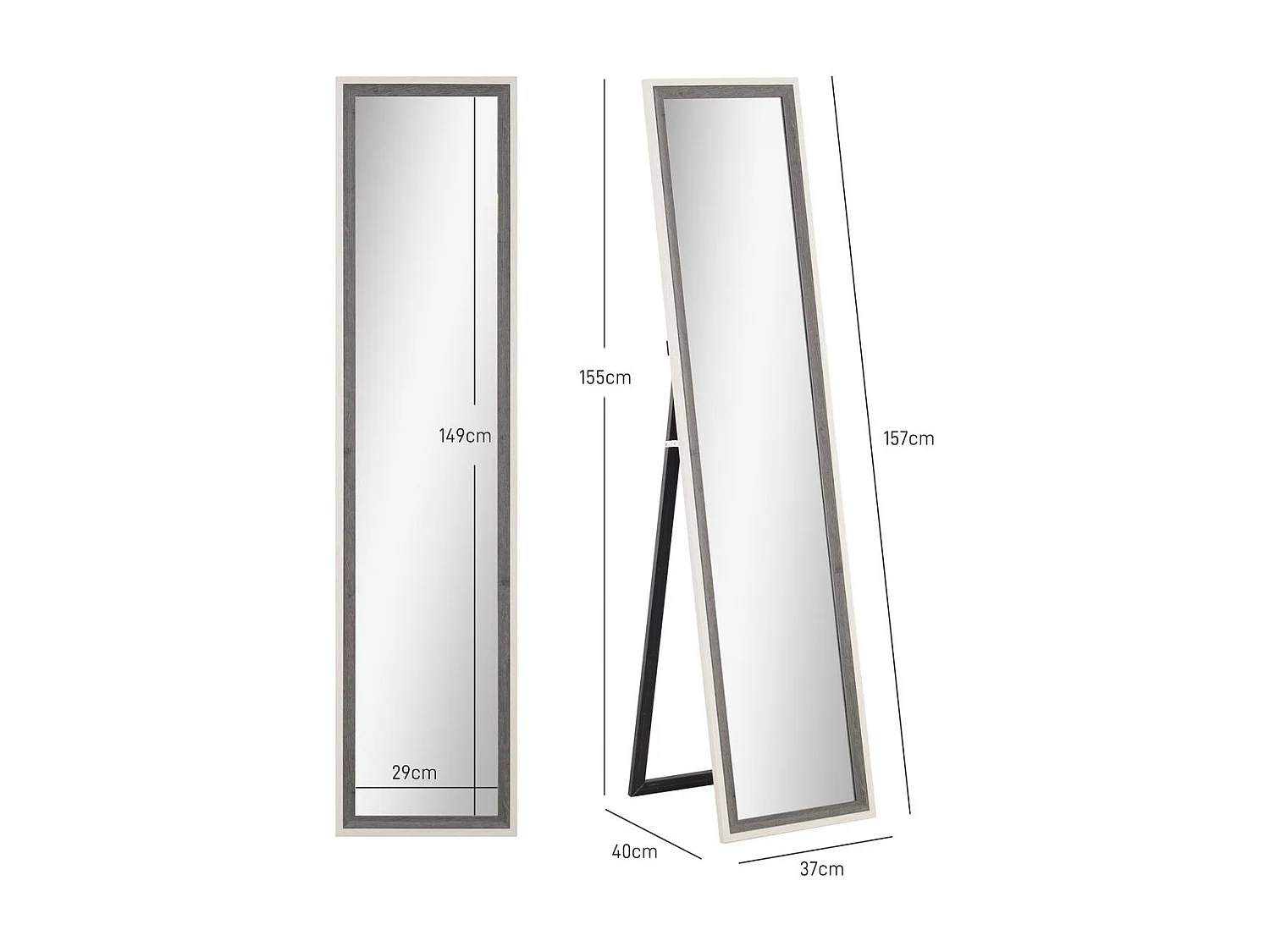 Espejo de pie Lima Homcom con soporte blanco/gris 157x37 cm
