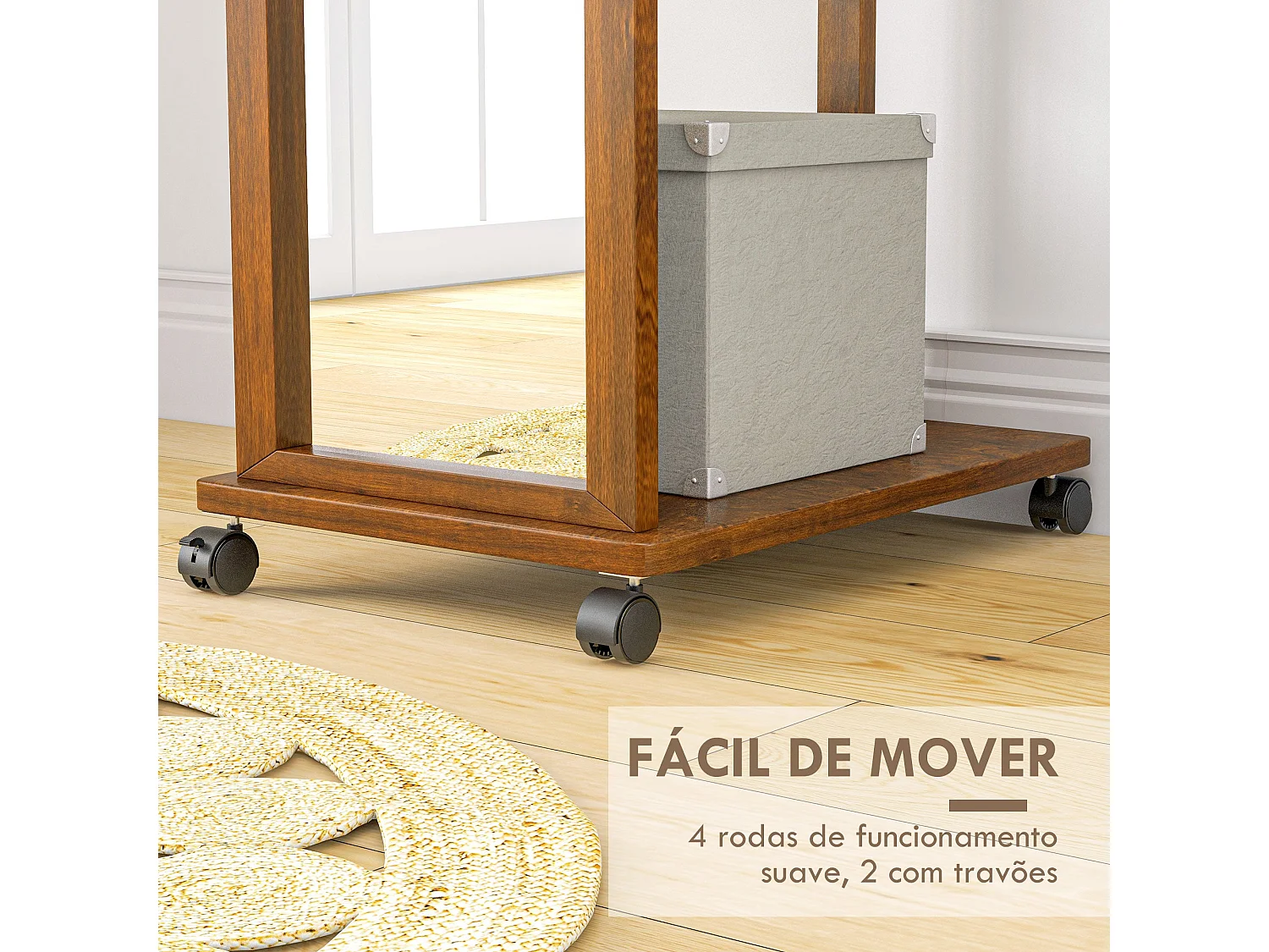 Espelho de Pé HOMCOM com Rodas e Prateleira - Design Multifuncional para Quarto e Corredor