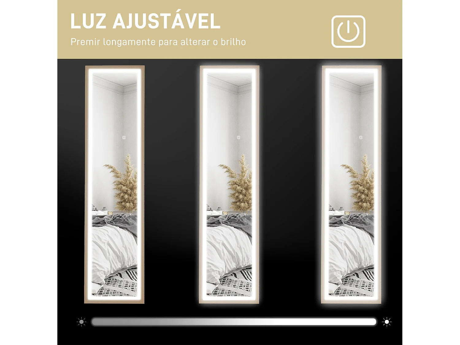 Espelho de Pé com Luz LED "Aurora" – 40x160 cm – Madeira