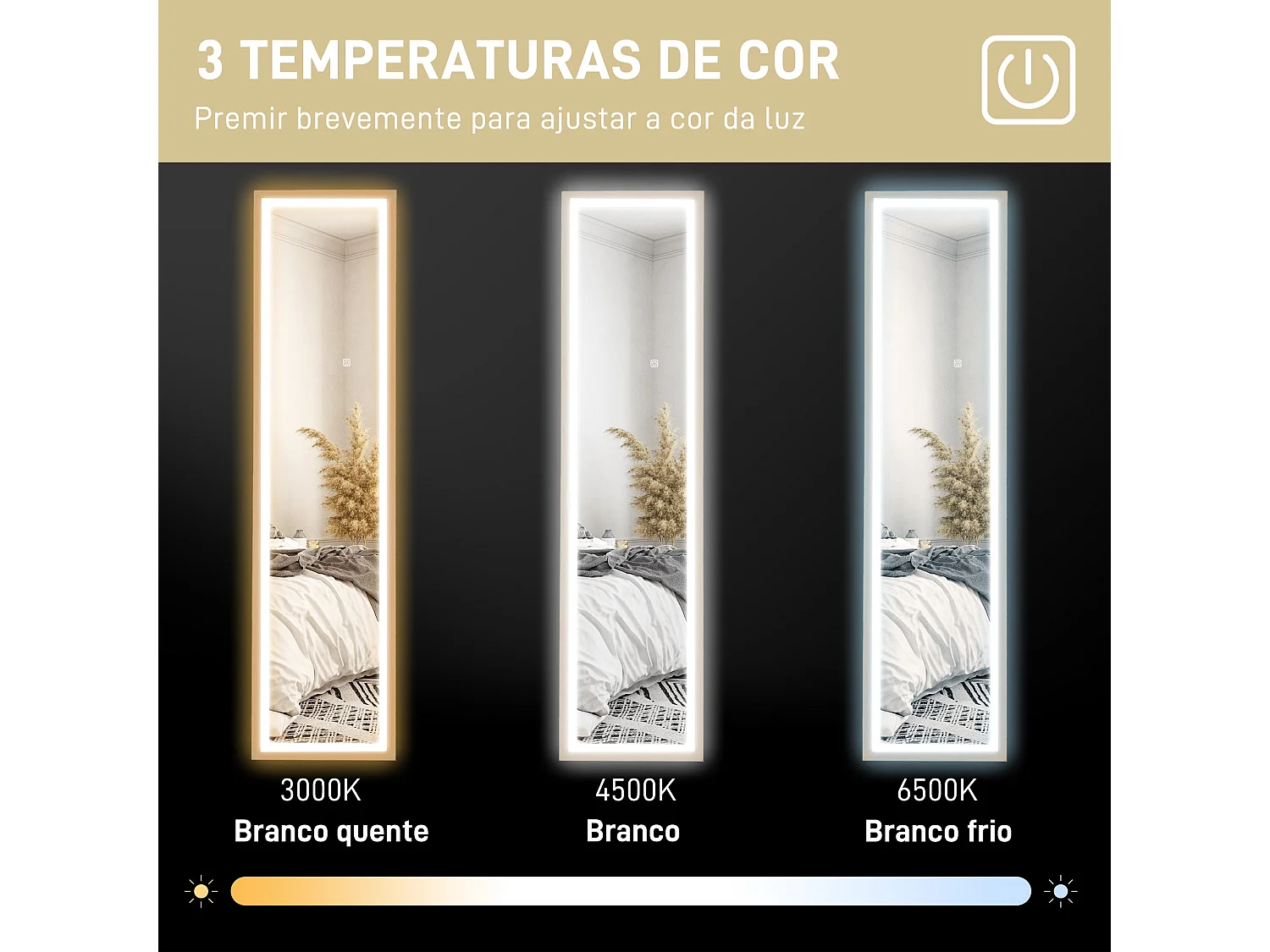 Espelho de Pé com Luz LED "Aurora" – 40x160 cm – Madeira