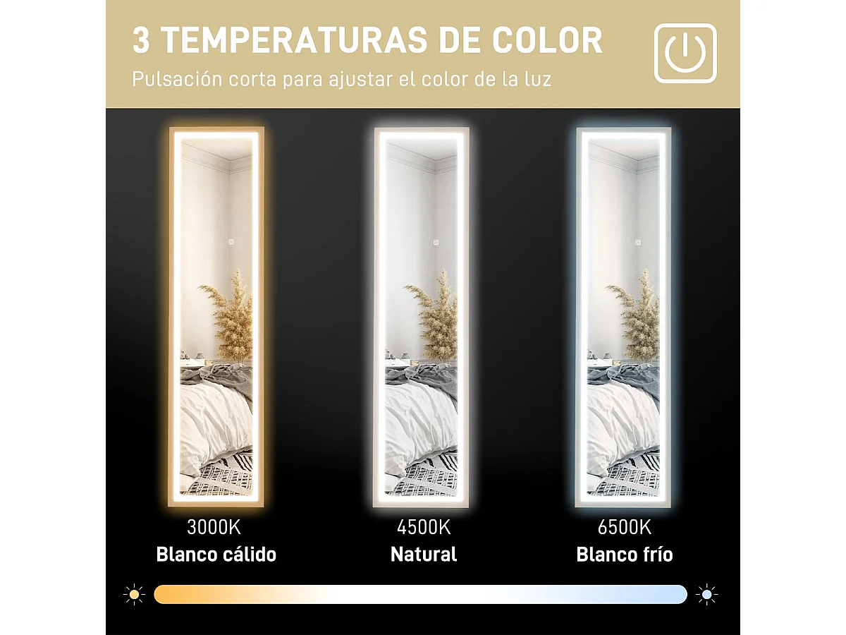 Espelho de Pé com Luz LED "Aurora" – 40x160 cm – Madeira