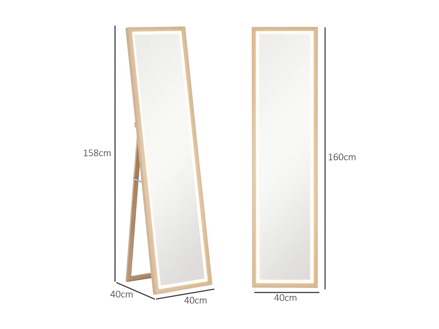 Espejo de pie Nerpio Homcom luz LED ajustable roble 160x40 cm