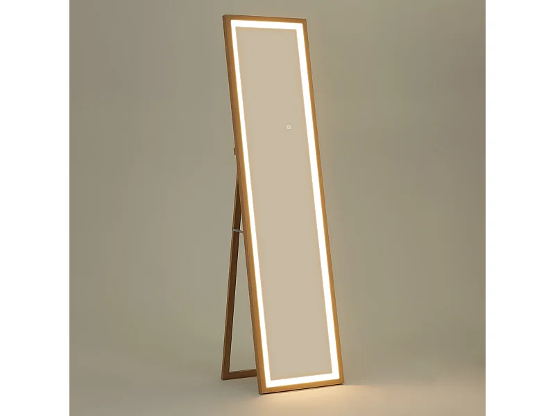 Espejo de pie Nerpio Homcom luz LED ajustable roble 160x40 cm