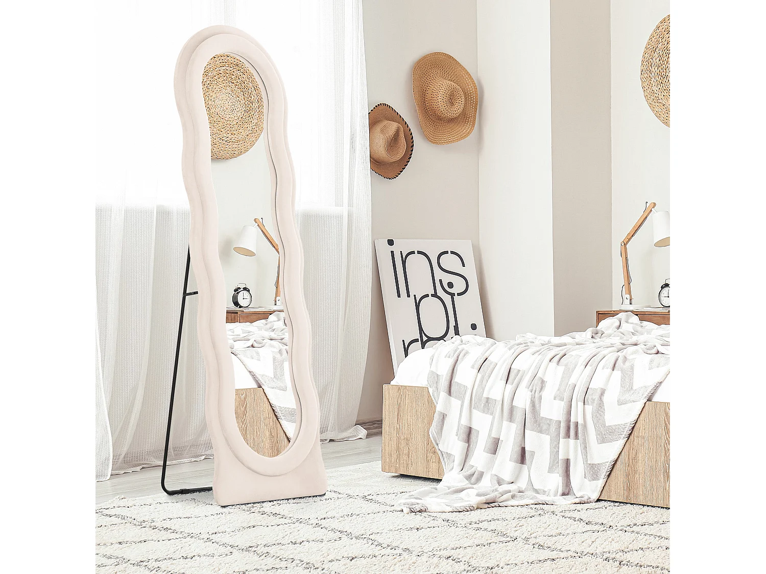 Espejo de pie Matisse Homcom asimétrico crema 160x50 cm