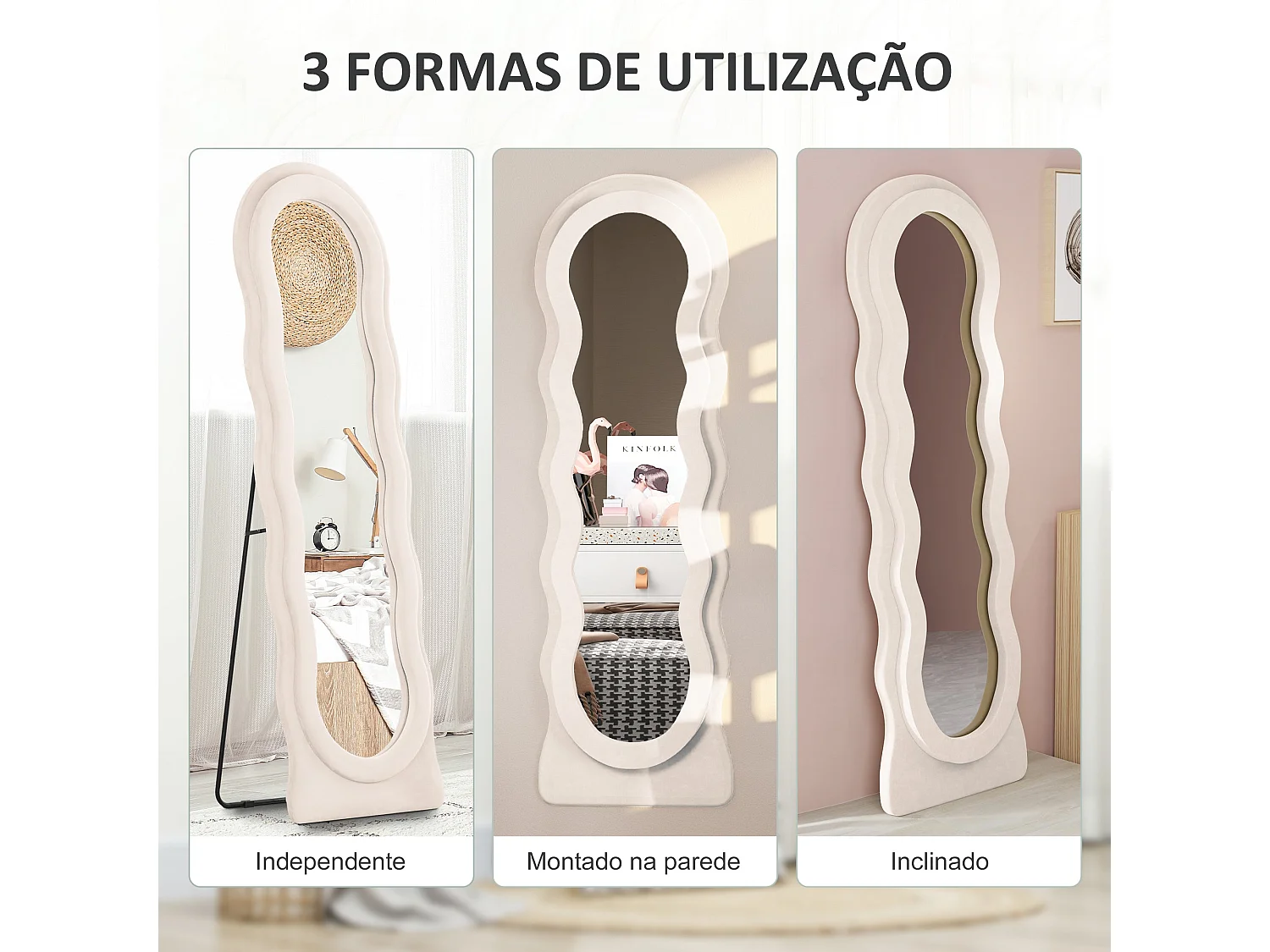 Espejo de pie Matisse Homcom asimétrico crema 160x50 cm