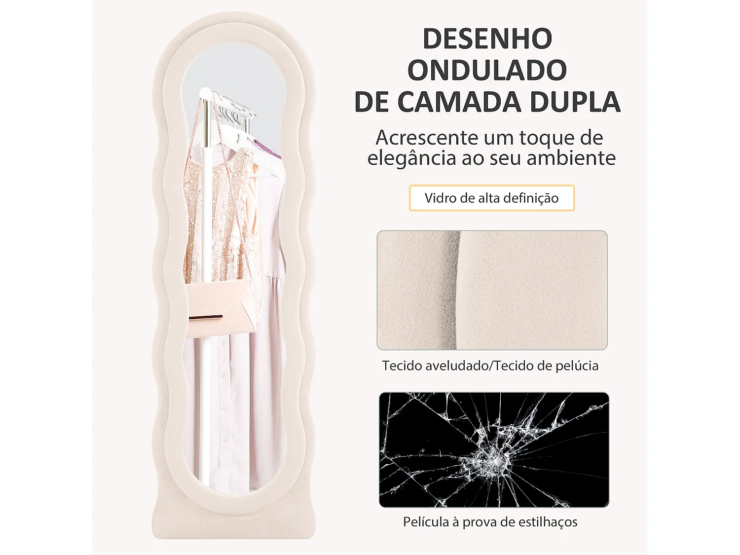 Espejo de pie Matisse Homcom asimétrico crema 160x50 cm