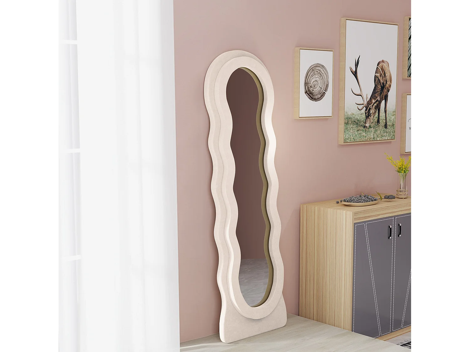 Espejo de pie Matisse Homcom asimétrico crema 160x50 cm