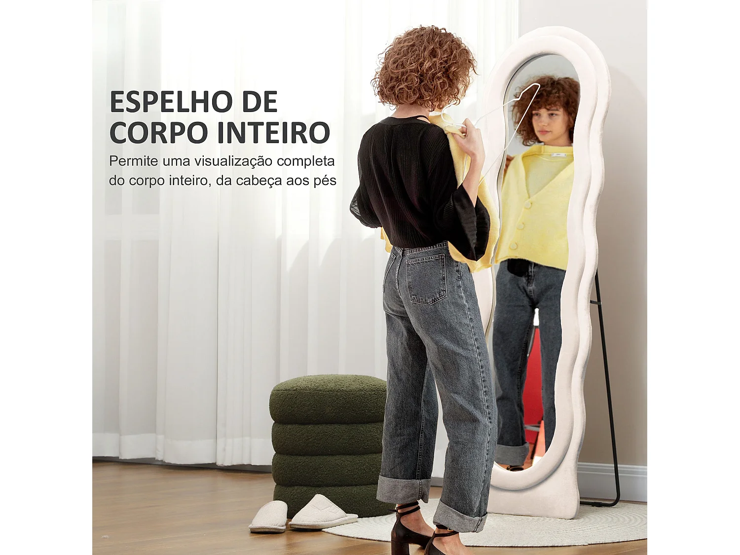 Espejo de pie Matisse Homcom asimétrico crema 160x50 cm