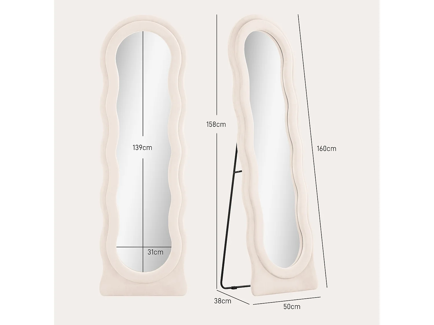 Espejo de pie Matisse Homcom asimétrico crema 160x50 cm