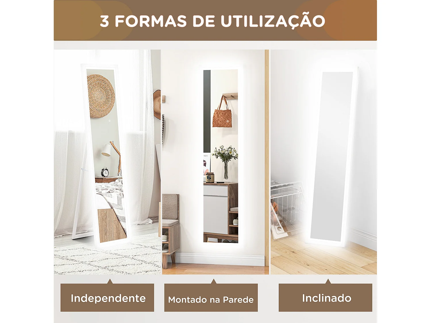 Espejo de pie Nerpio Homcom luz LED ajustable blanco 160x40 cm