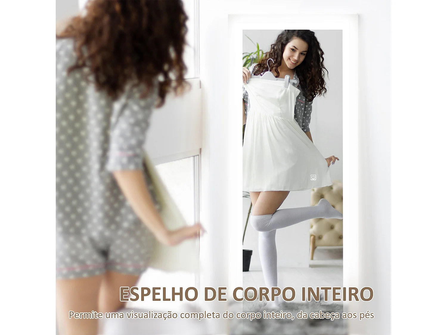 Espejo de pie Nerpio Homcom luz LED ajustable blanco 160x40 cm