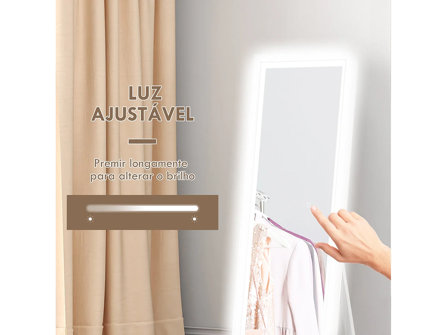 Espejo de pie Nerpio Homcom luz LED ajustable blanco 160x40 cm