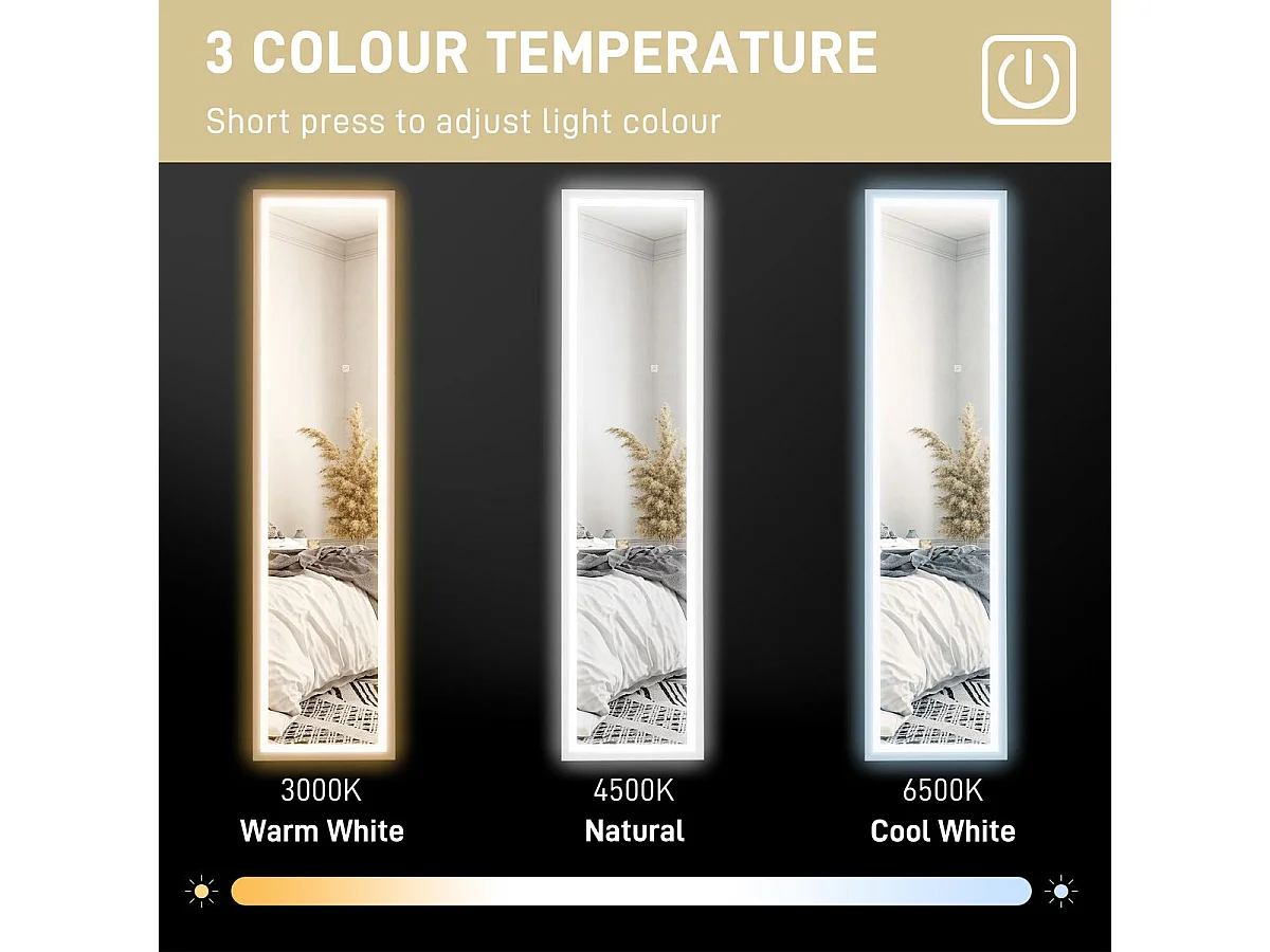 Espejo de pie Nerpio Homcom luz LED ajustable blanco 160x40 cm