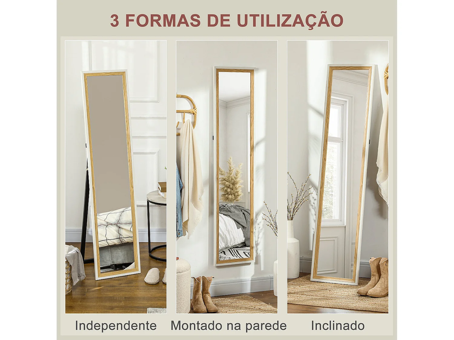 Espejo de pie Lima Homcom con soporte natural 157x37 cm