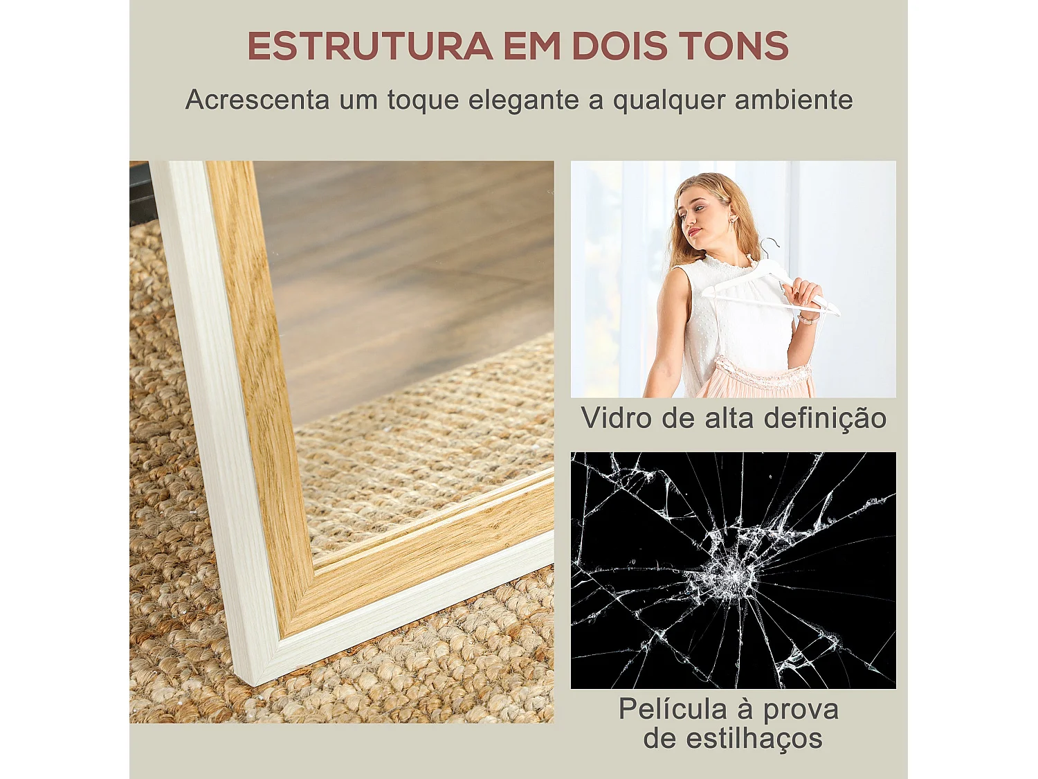 Espejo de pie Lima Homcom con soporte natural 157x37 cm