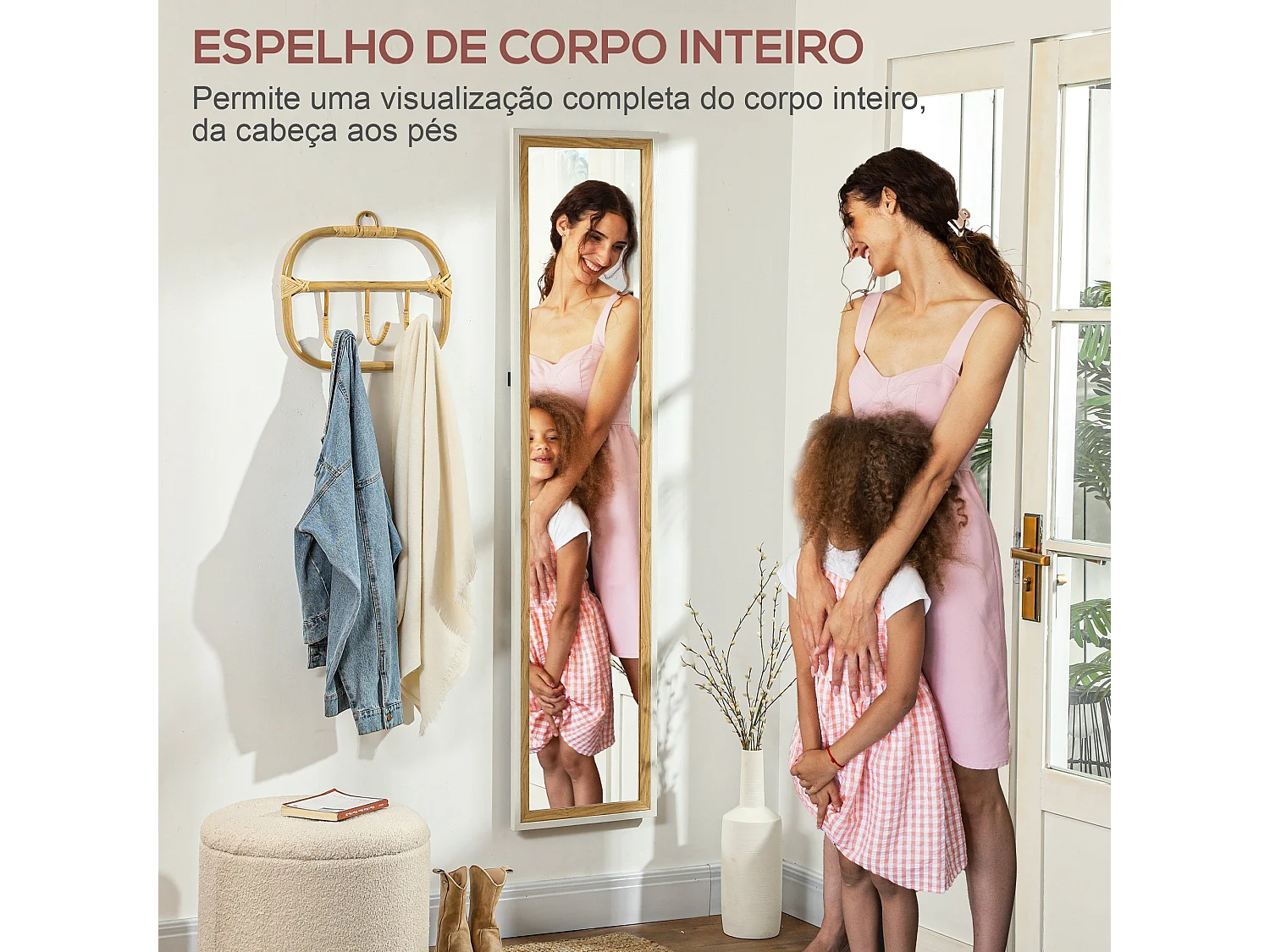 Espejo de pie Lima Homcom con soporte natural 157x37 cm