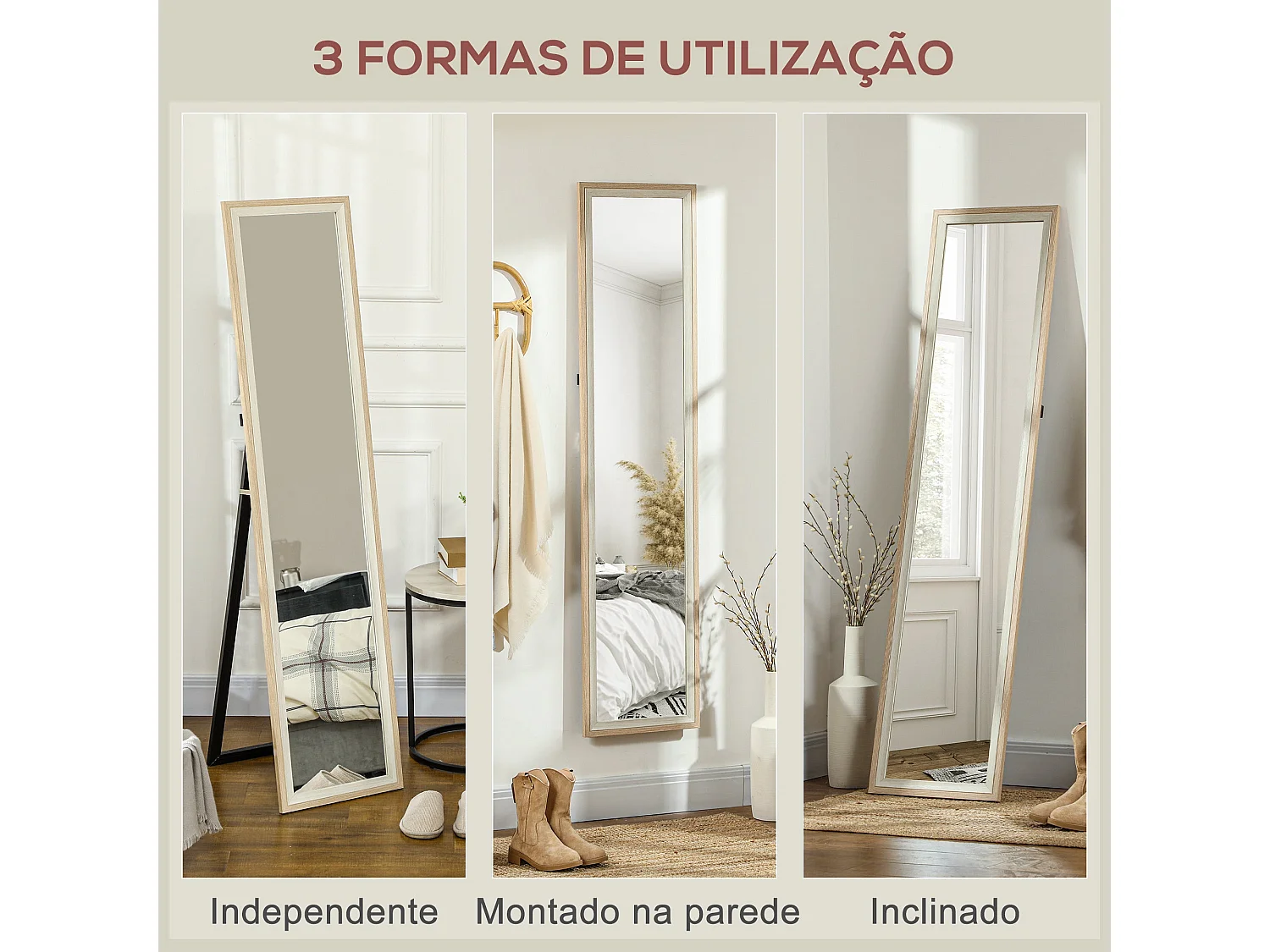 Espejo de pie Lima Homcom con soporte blanco/natural 157x37 cm