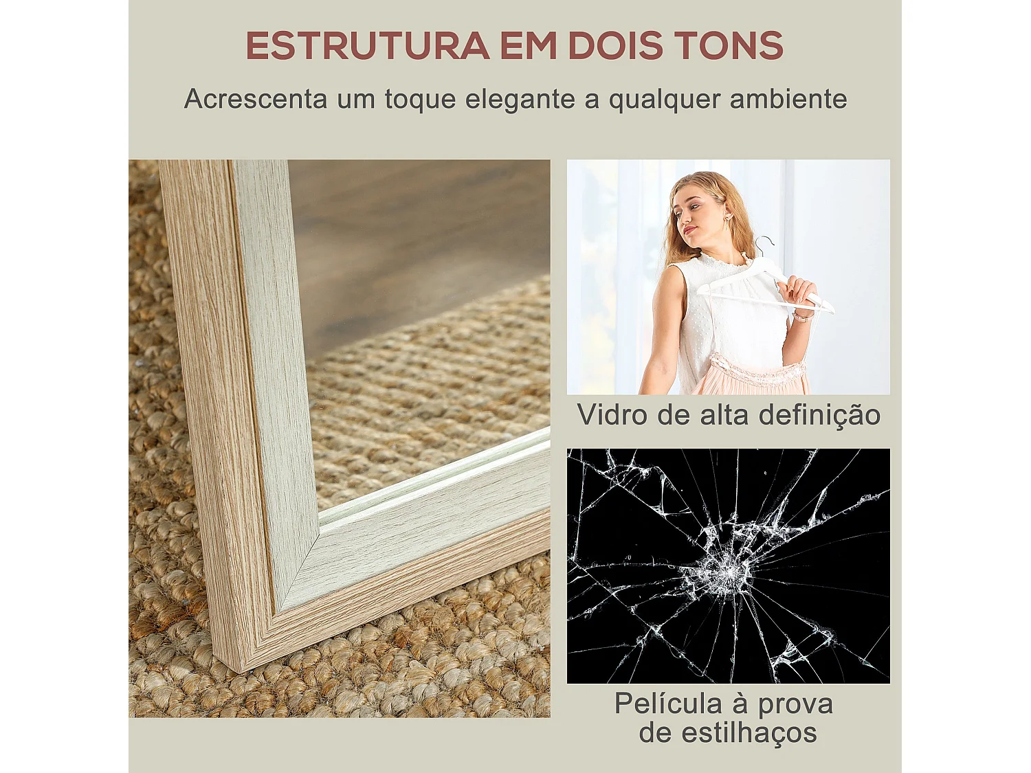 Espejo de pie Lima Homcom con soporte blanco/natural 157x37 cm