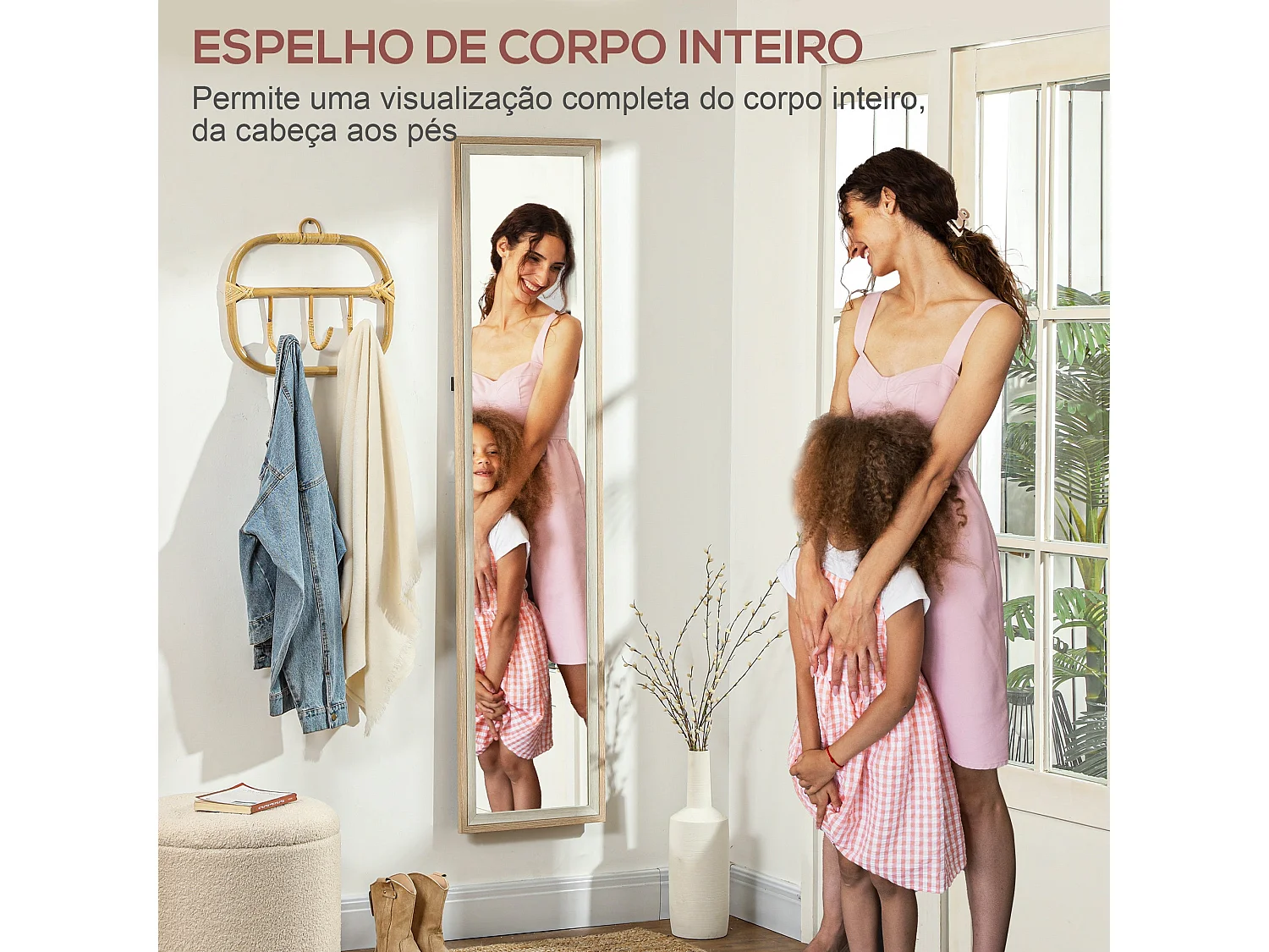 Espejo de pie Lima Homcom con soporte blanco/natural 157x37 cm