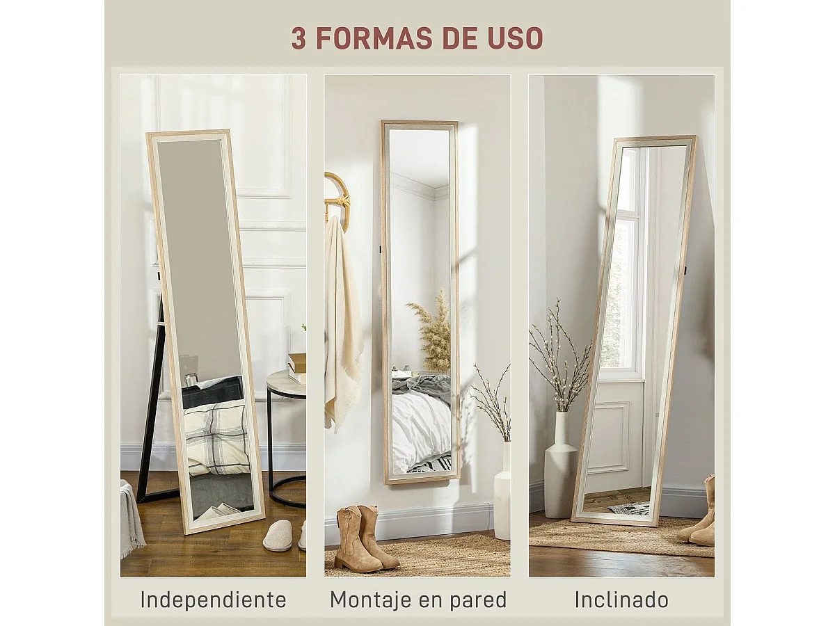 Espejo de pie Lima Homcom con soporte blanco/natural 157x37 cm