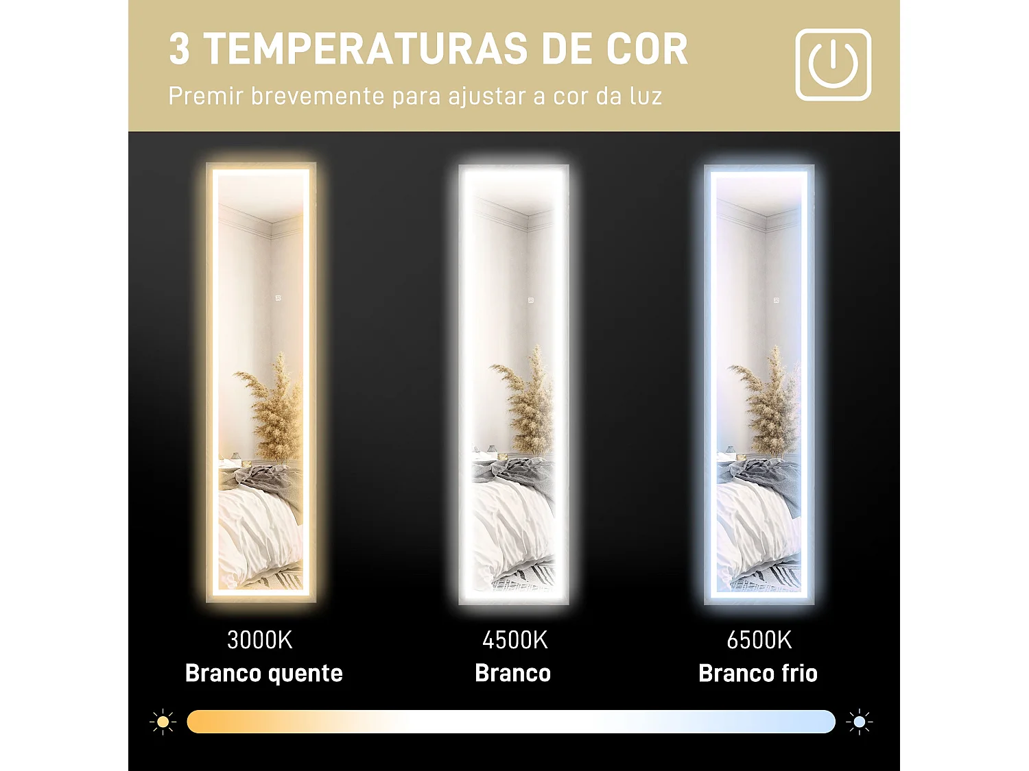 Espejo de pie Nerpio Homcom luz LED ajustable gris 160x40 cm