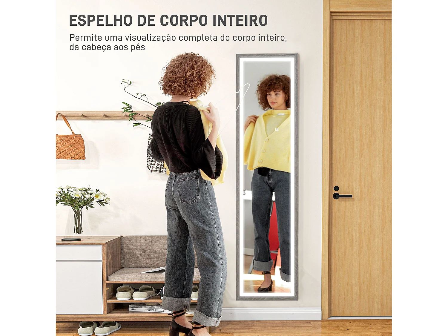 Espejo de pie Nerpio Homcom luz LED ajustable gris 160x40 cm