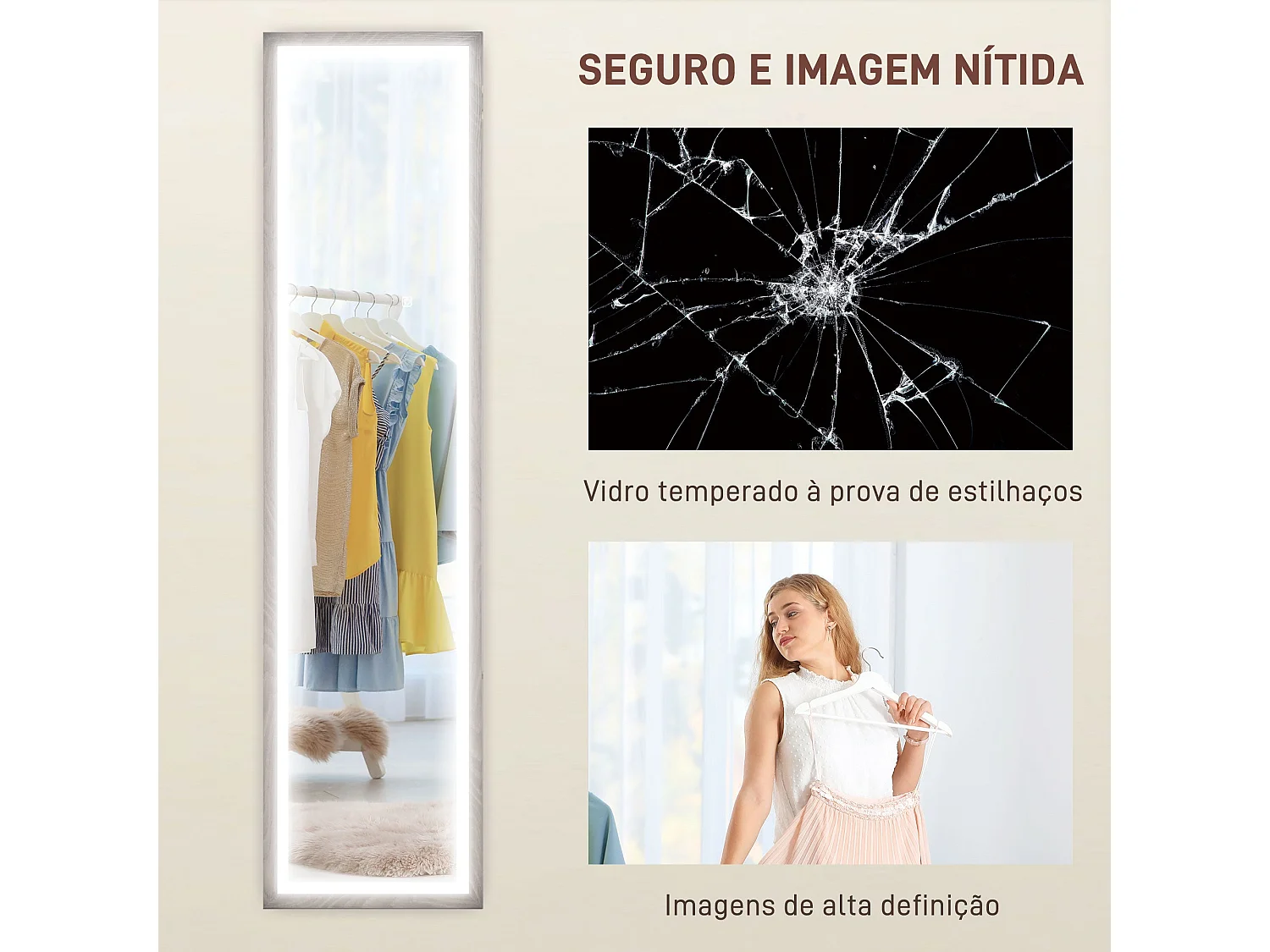 Espejo de pie Nerpio Homcom luz LED ajustable gris 160x40 cm