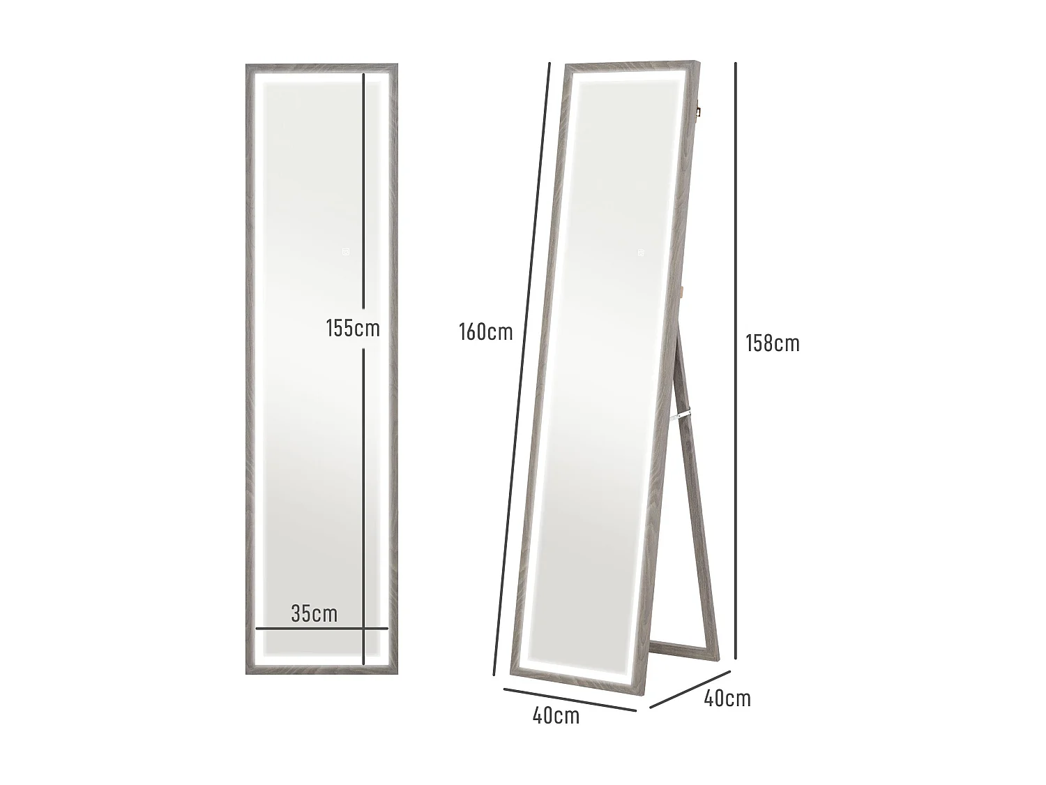 Espejo de pie Nerpio Homcom luz LED ajustable gris 160x40 cm