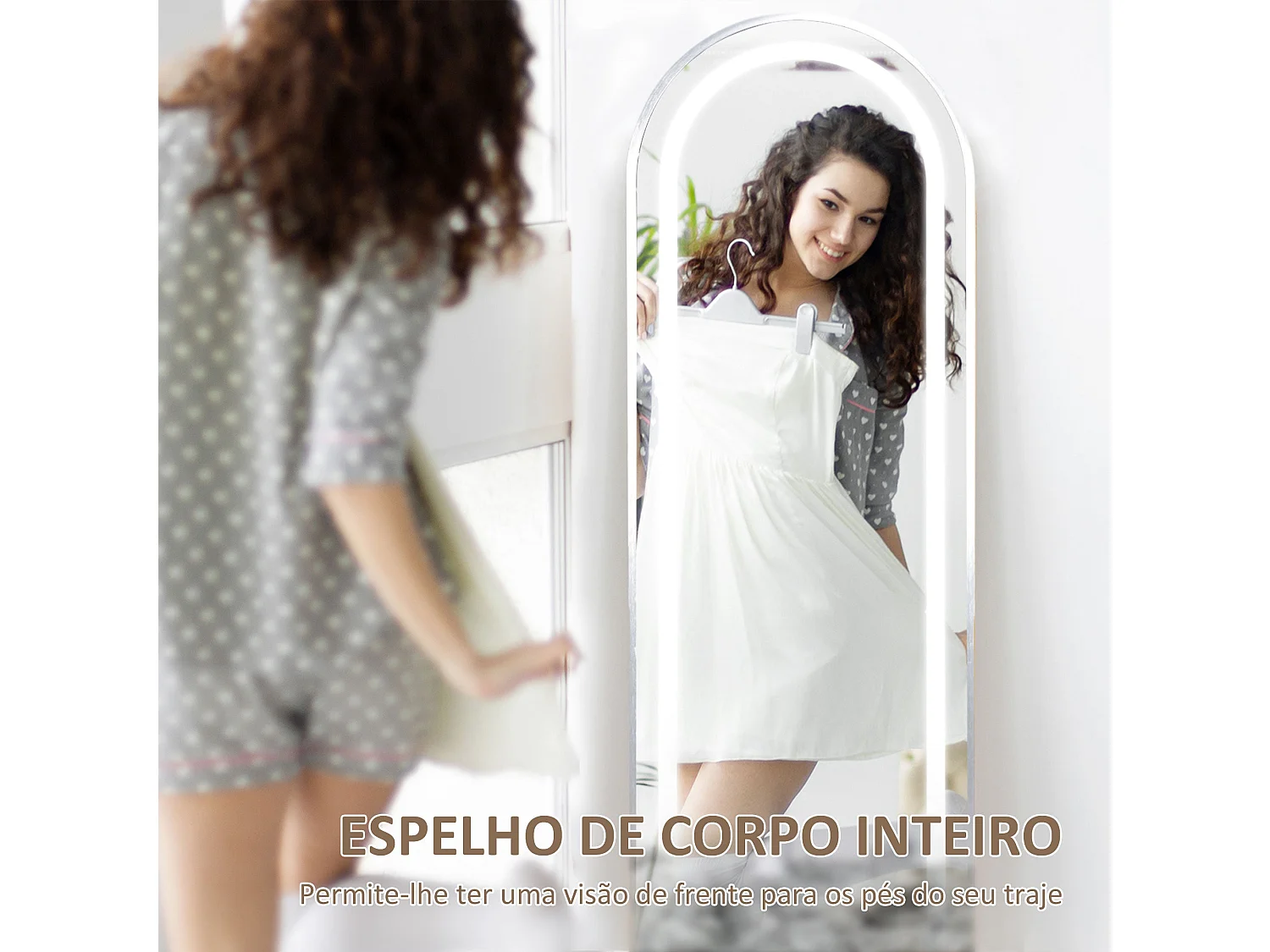 Espelho de Pé HOMCOM com Luzes LED 40x150 cm e Controlo Tátil Inteligente