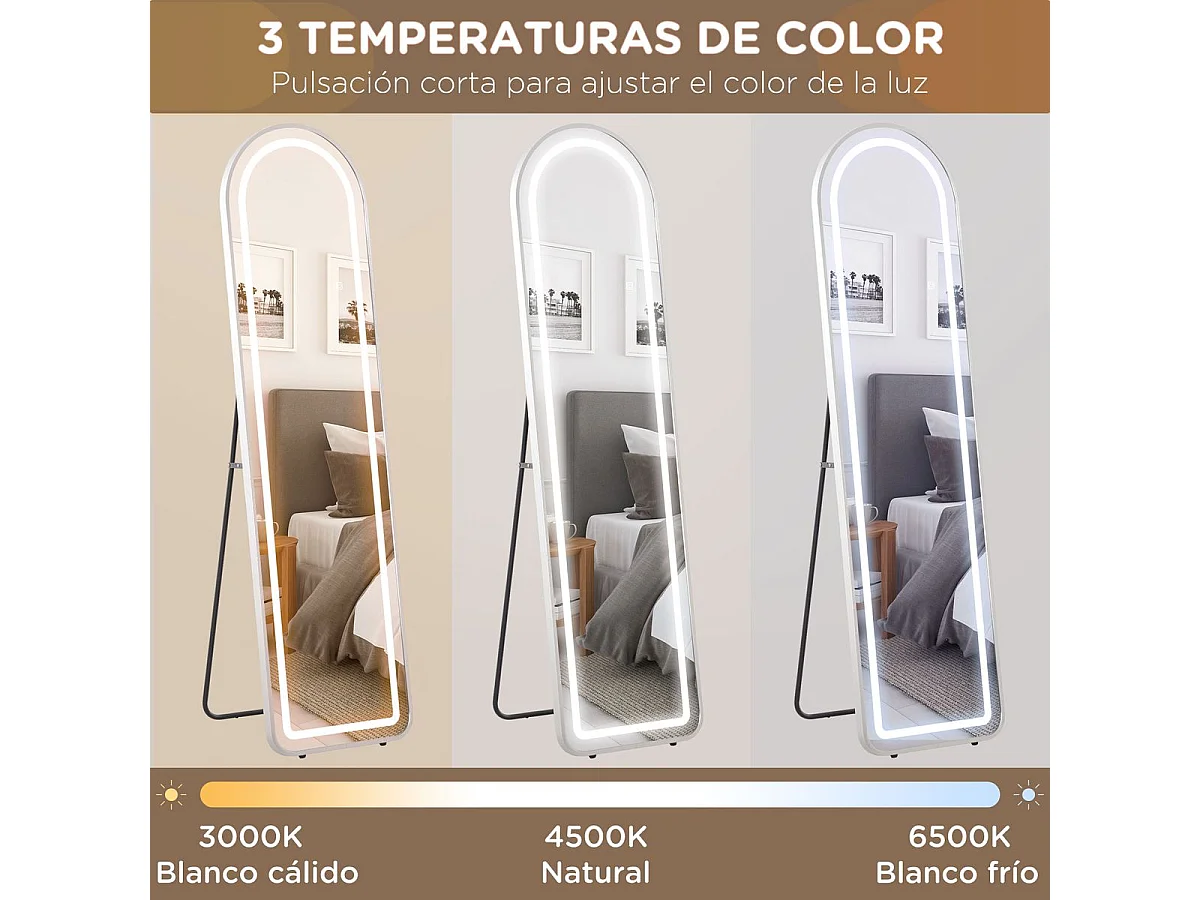 Espelho de Pé HOMCOM com Luzes LED 40x150 cm e Controlo Tátil Inteligente