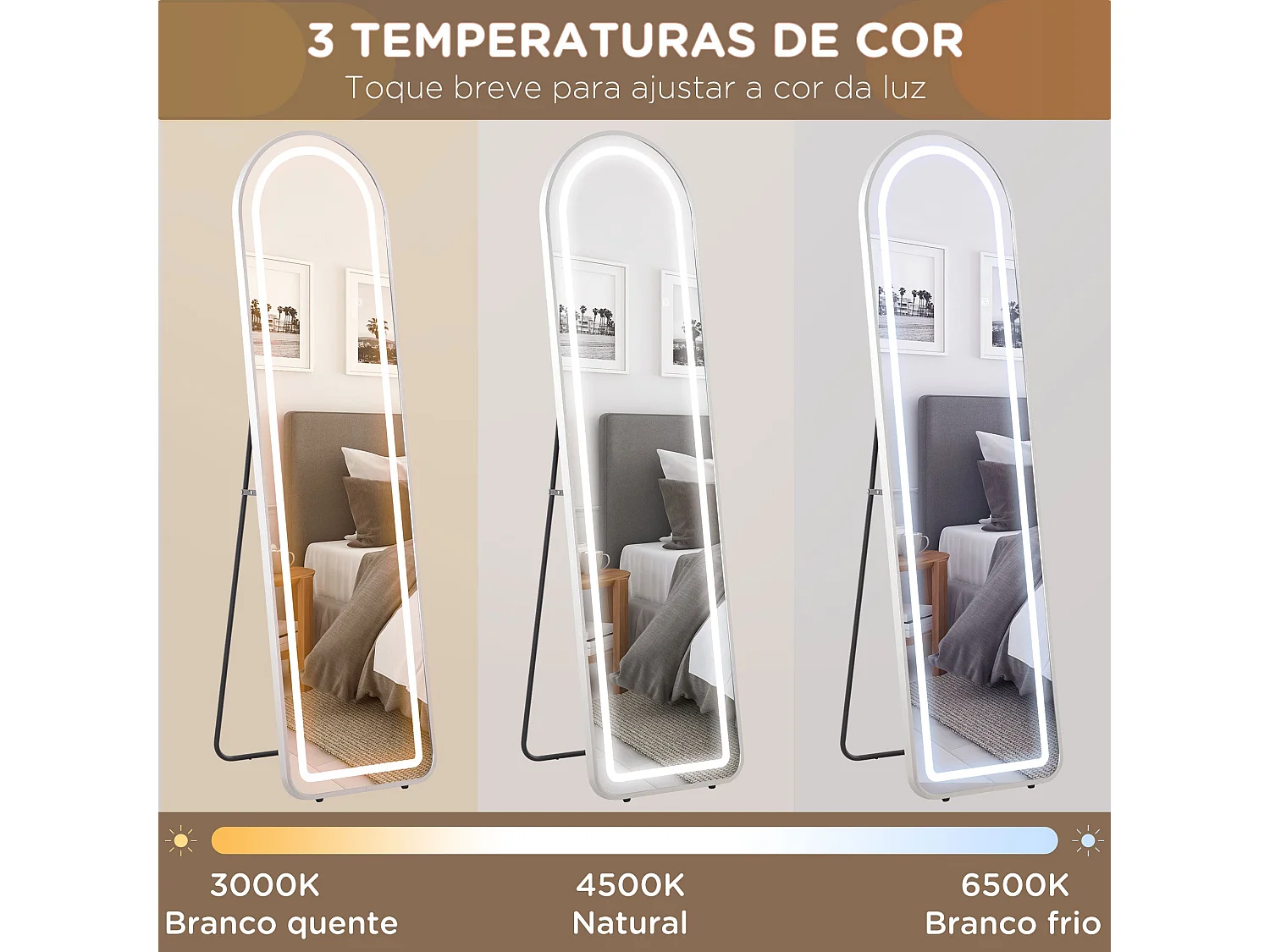 Espejo de pie Atlantis Homcom luz LED ajustable plateado 150x40 cm