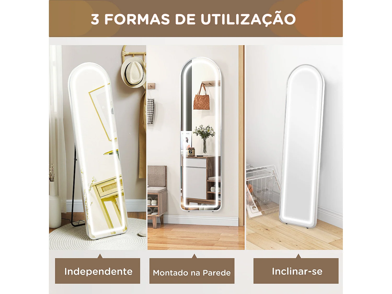 Espejo de pie Atlantis Homcom luz LED ajustable plateado 150x40 cm