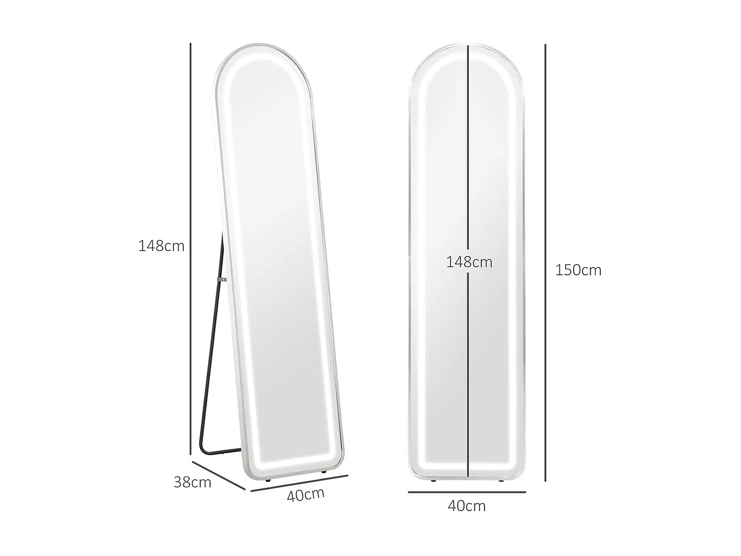 Espejo de pie Atlantis Homcom luz LED ajustable plateado 150x40 cm