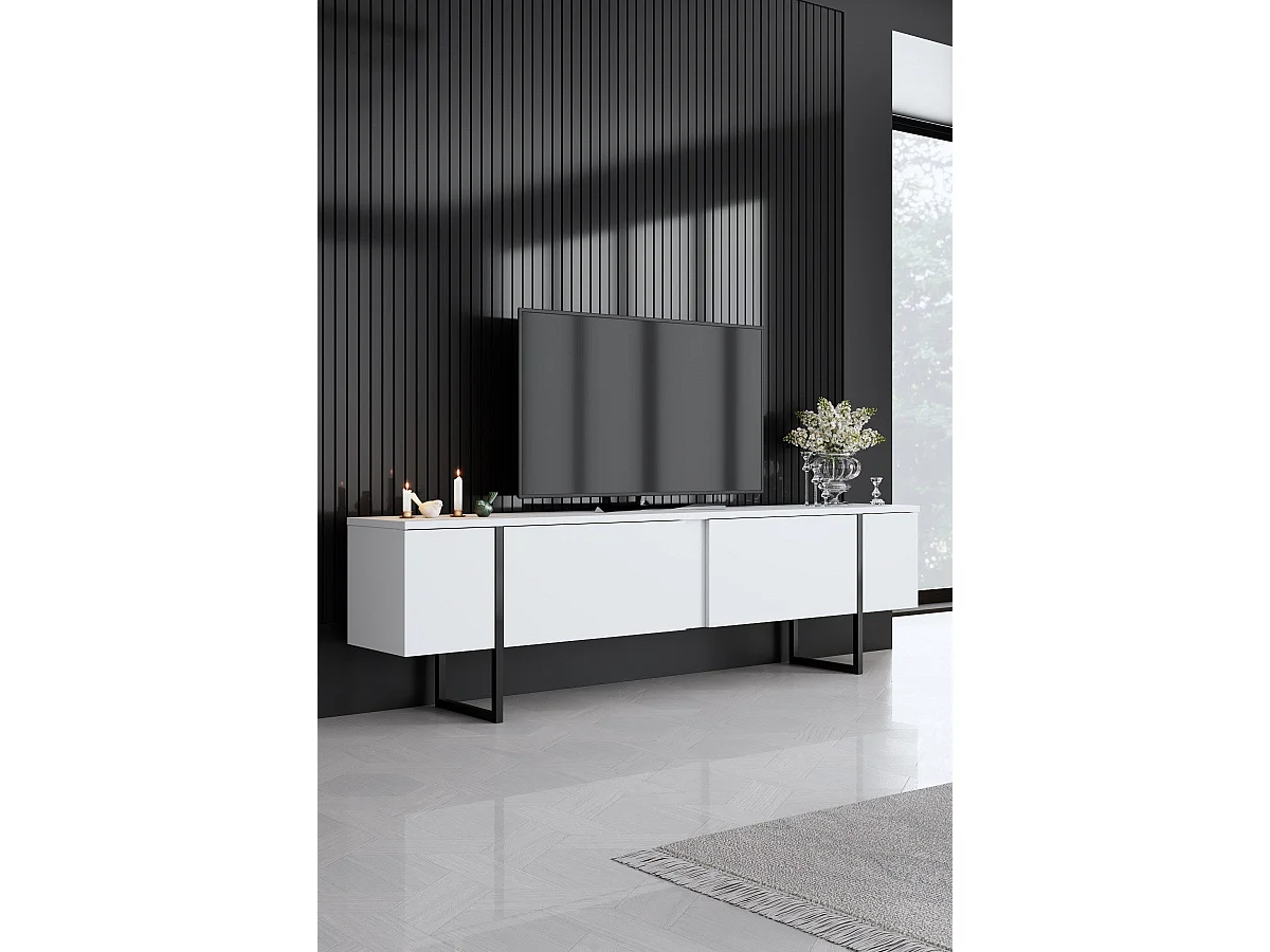 Ensemble meuble de salon 3 pièces Sibylle Métal Noir et Bois Blanc