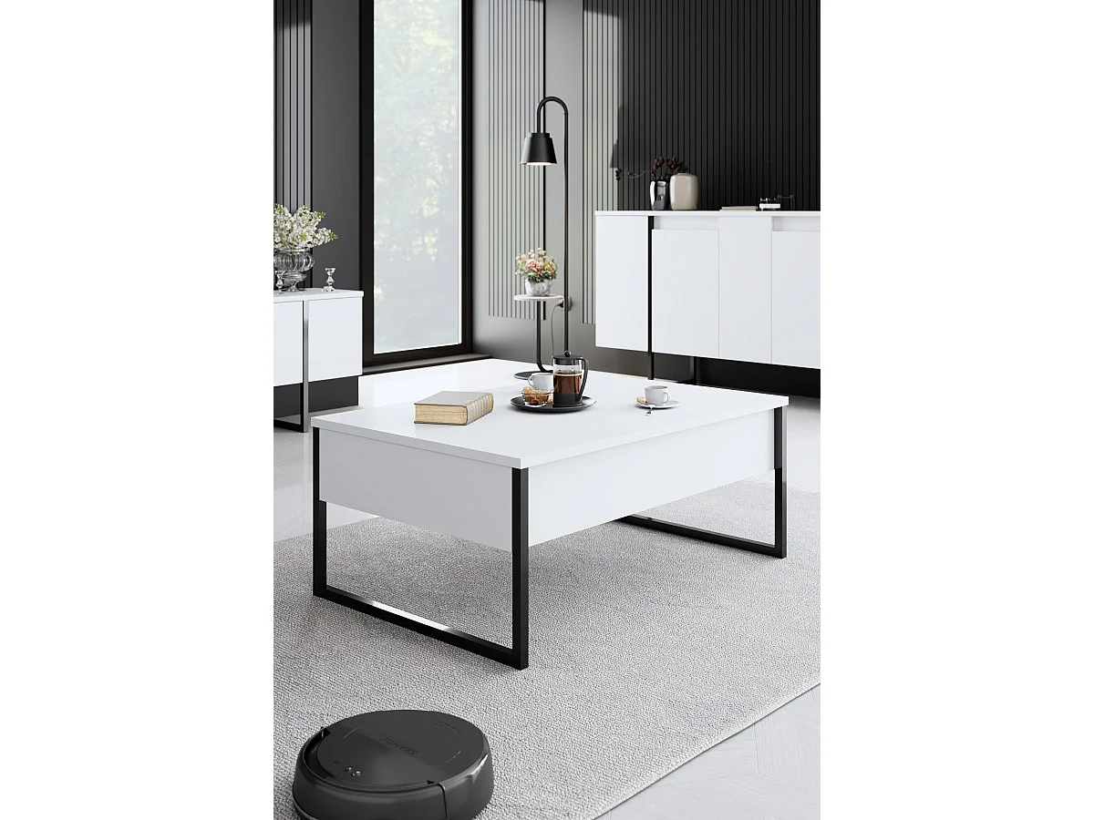 Ensemble meuble de salon 3 pièces Sibylle Métal Noir et Bois Blanc