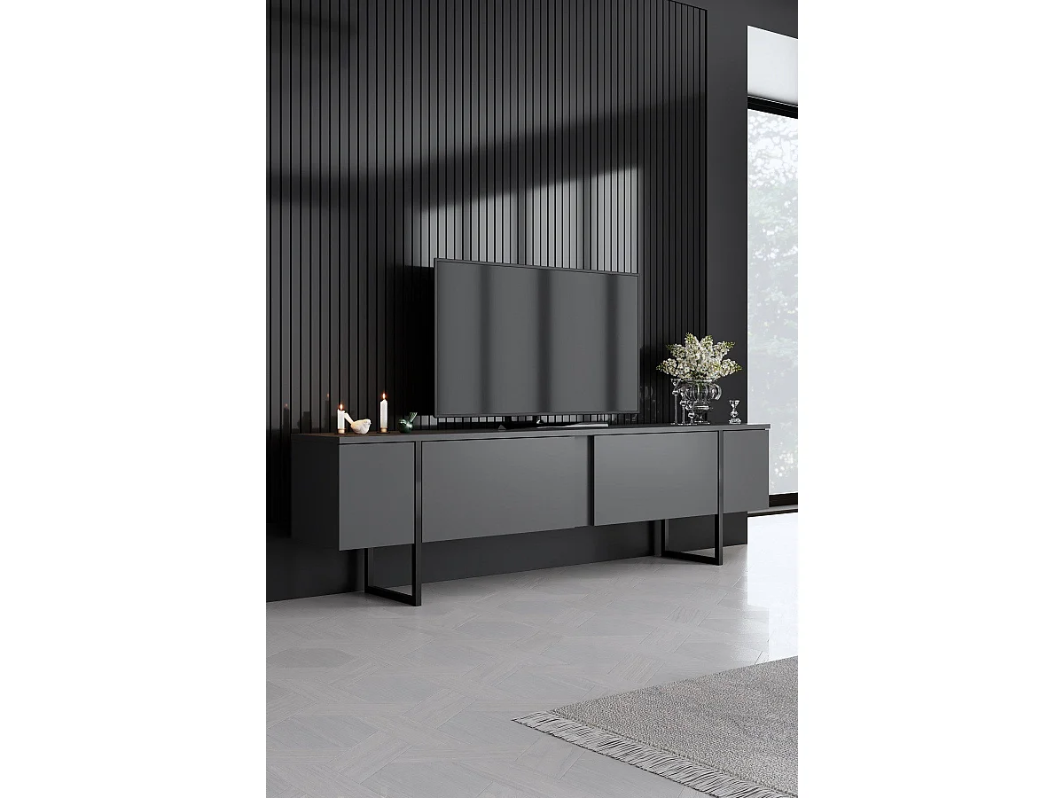 Ensemble meuble de salon 3 pièces Sibylle Métal Noir et Bois Anthracite