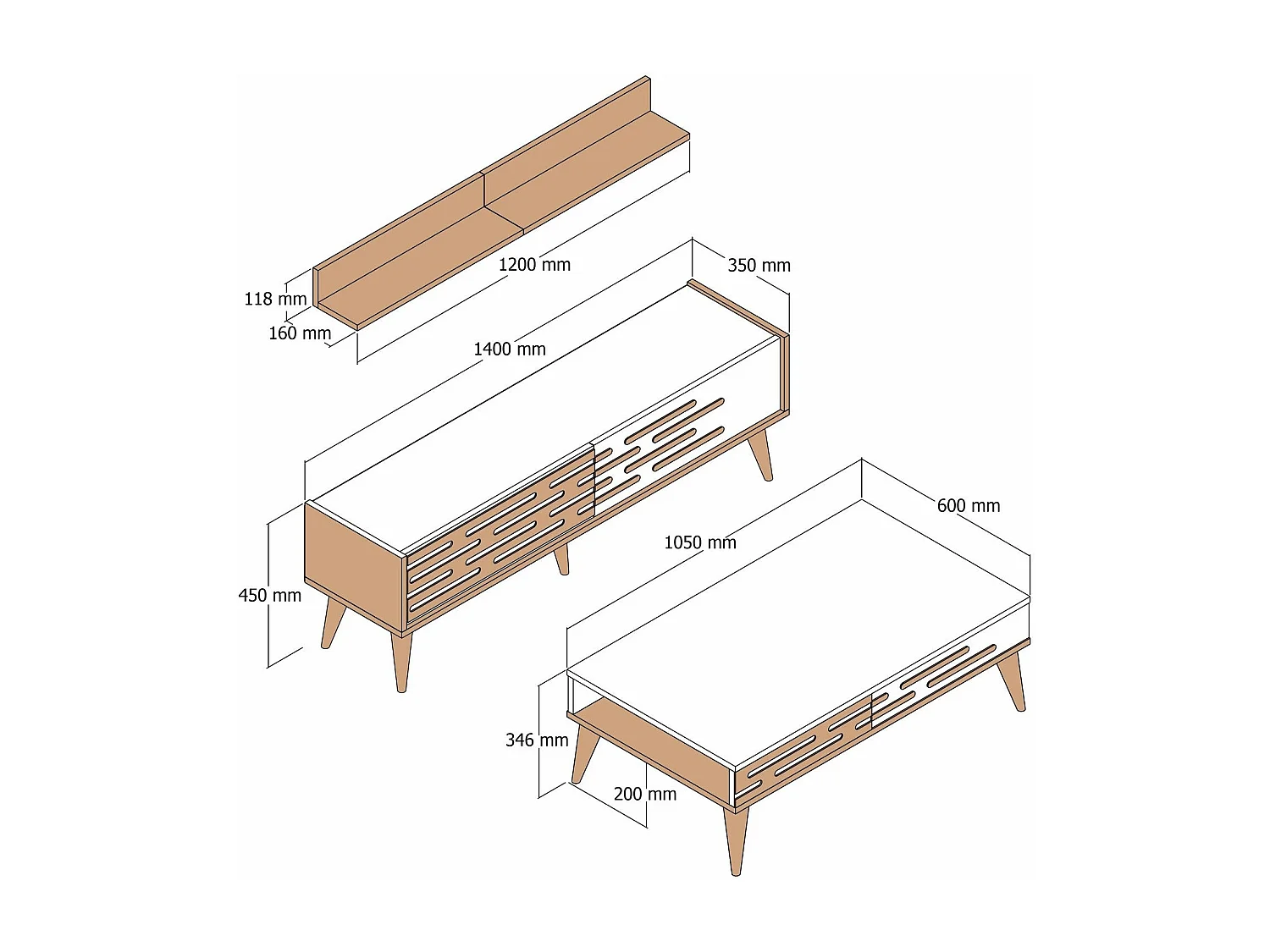 Conjunto de Mobiliário de Sala de Estar Valensiya 140 - Elegância em Nogueira, Branco e Mármore