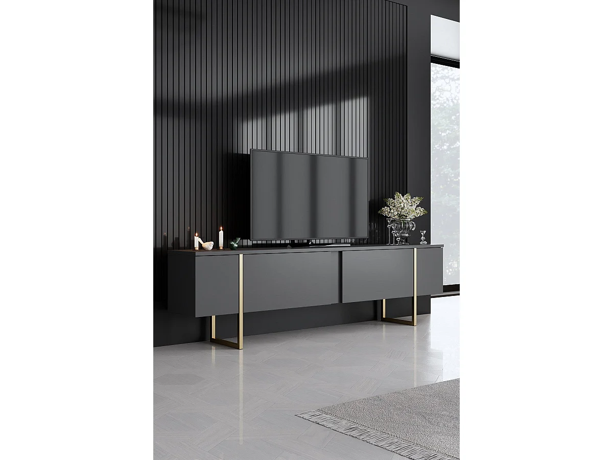 Ensemble meuble de salon 3 pièces Sibylle Métal Or et Bois Anthracite