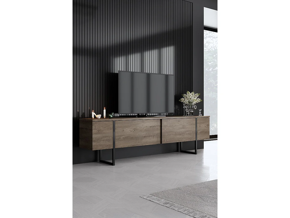 Ensemble meuble de salon 3 pièces Sibylle Métal Noir et Bois foncé