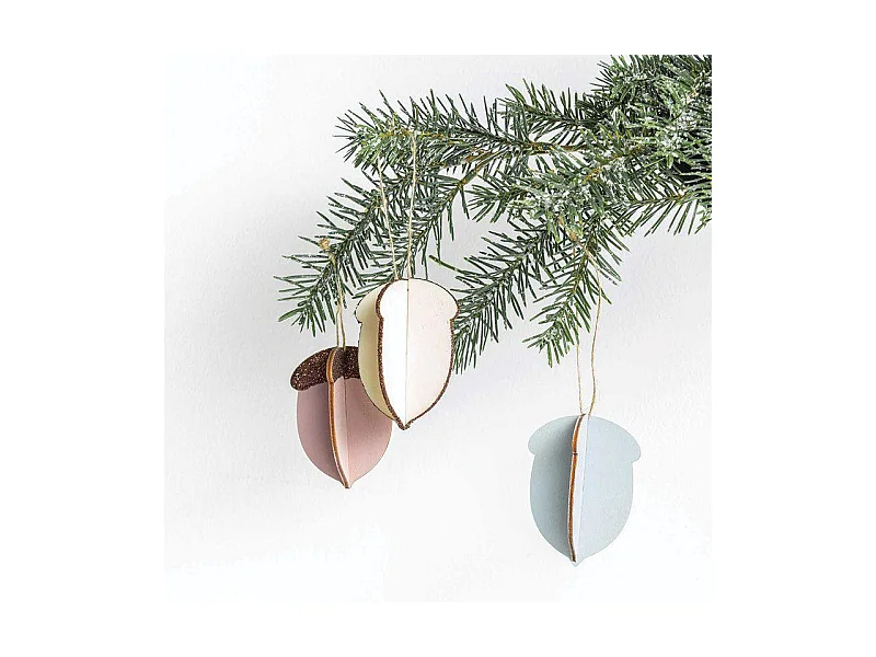 Weihnachtsschmuck aus Holz 3 Eichel im Relief