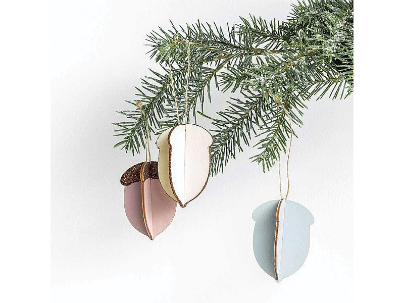 Décorations de Noël en bois - 3 glands en relief